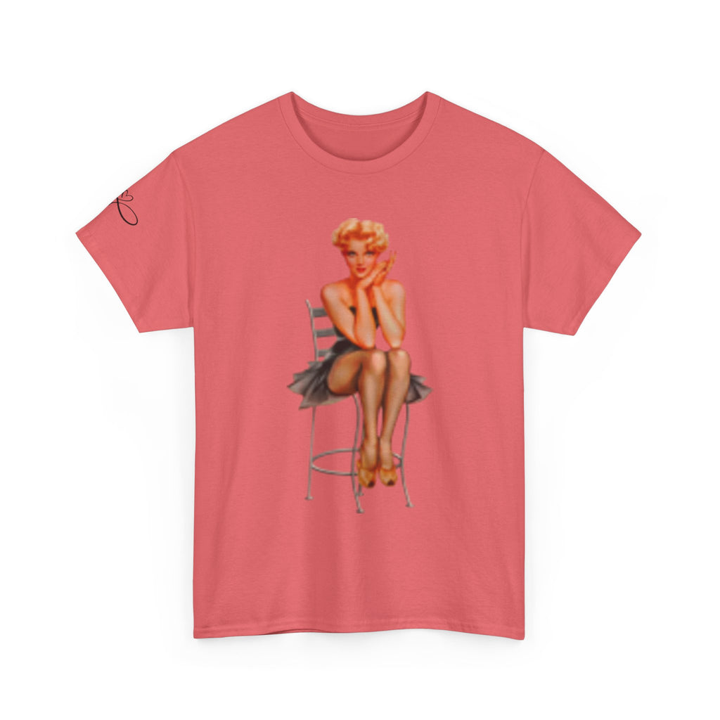 Pinup Sexy Girl Sitting in Chair — Vintage Sitting Pin-Up T-Shirt