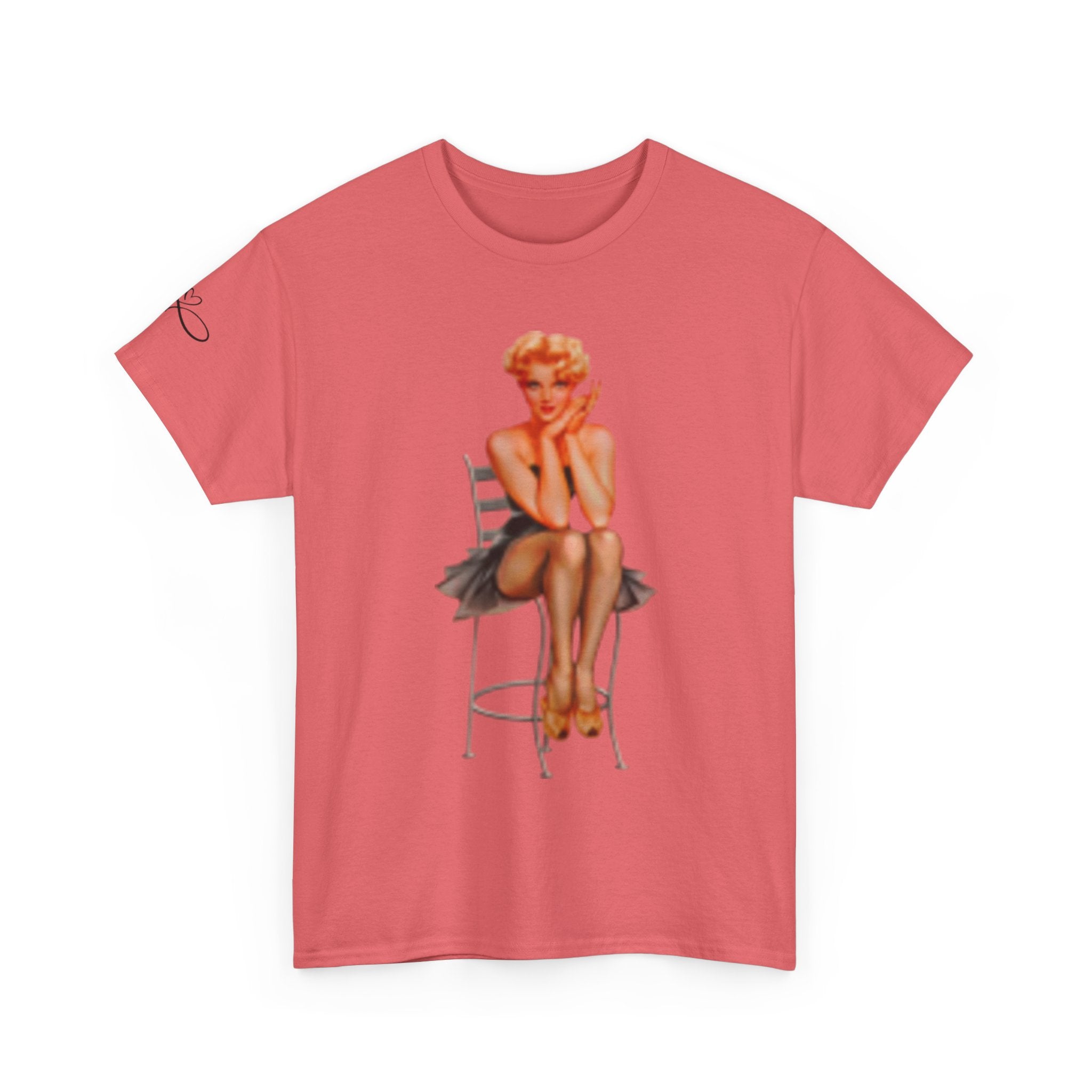 Pinup Sexy Girl Sitting in Chair — Vintage Sitting Pin-Up T-Shirt