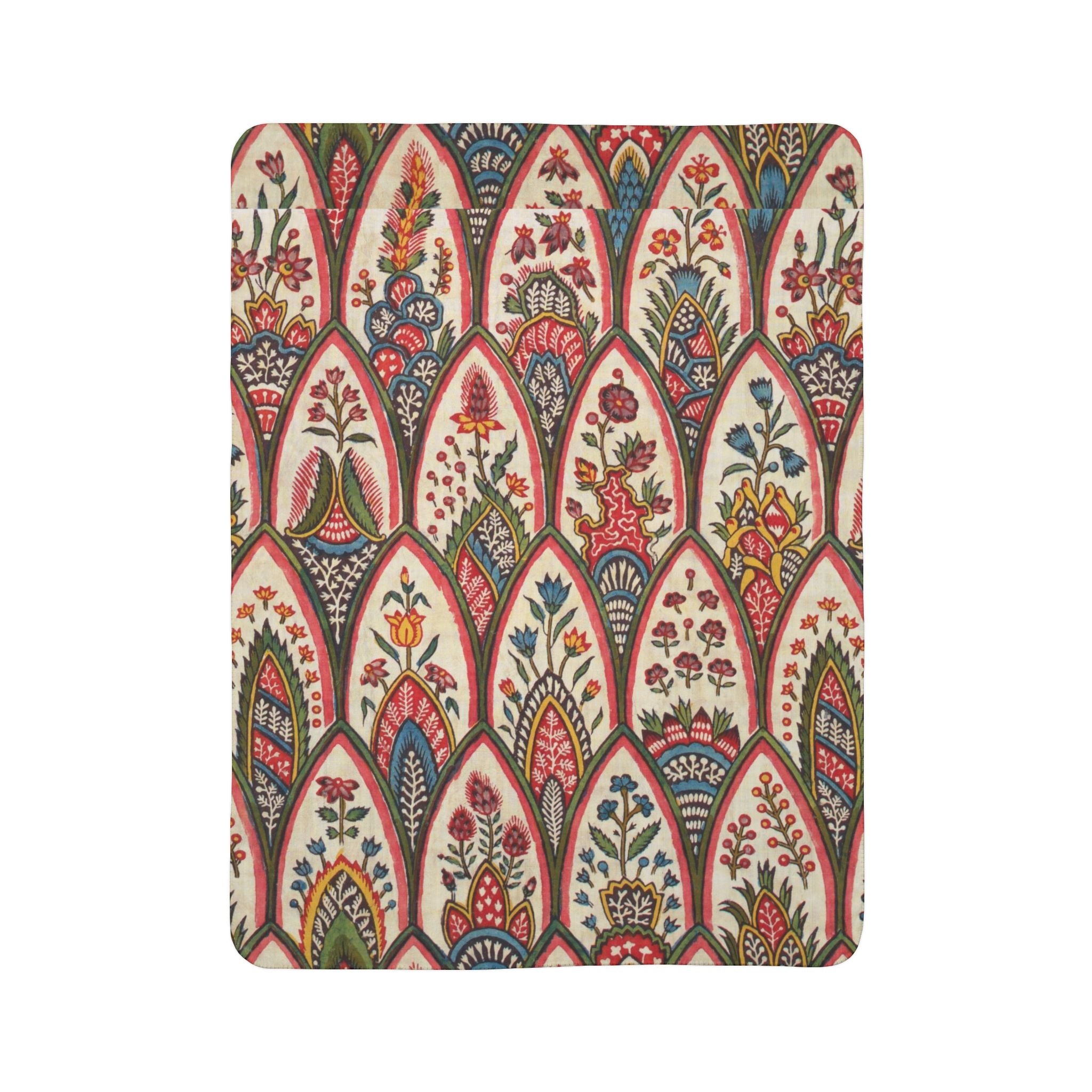 Boho Leaf Pattern Sherpa Blanket — Cozy Earth-Tone Fleece Throw