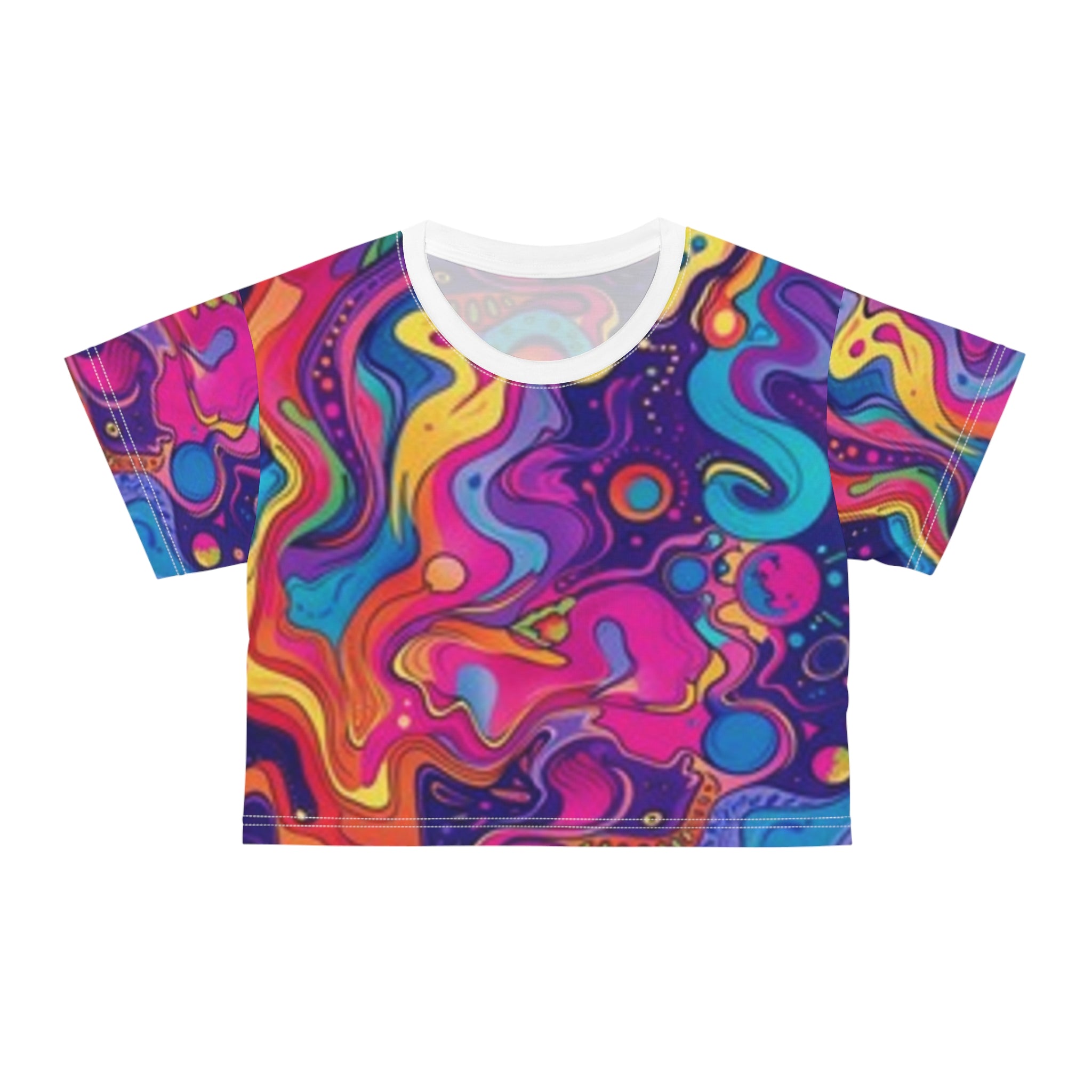 Psychedelic Swirl Crop T-shirt — Vibrant Abstract