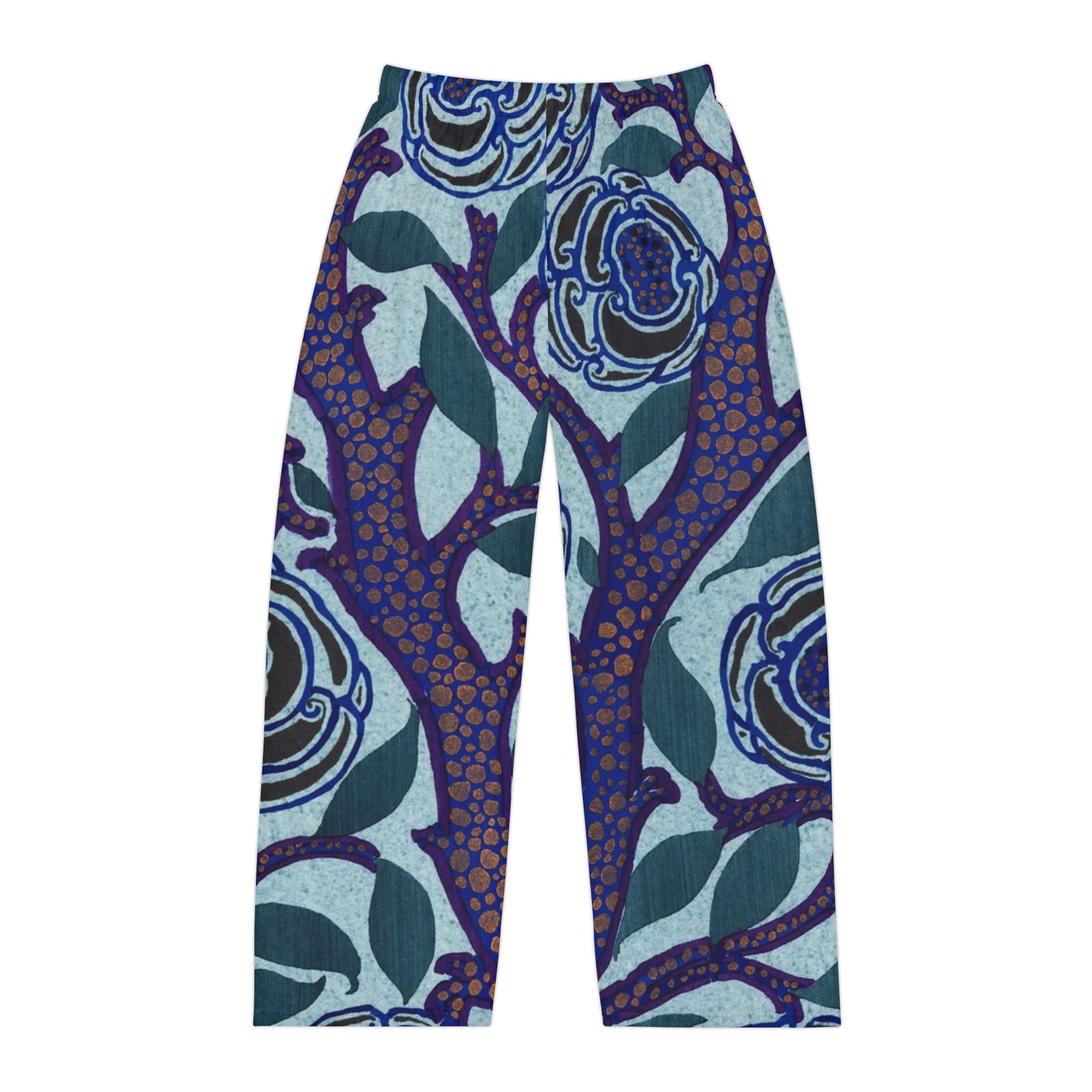 Floral Blue Men’s Pajama Pants — Vintage Botanical Lounge Sleepwear