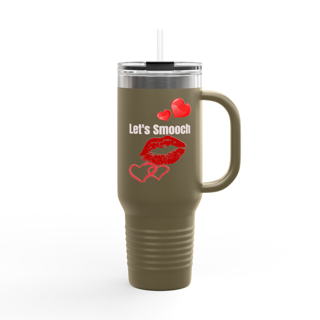 40oz Insulated Travel Mug with Heart Let's Smooch  – Large Tumbler for Coffee & Cold Drinks