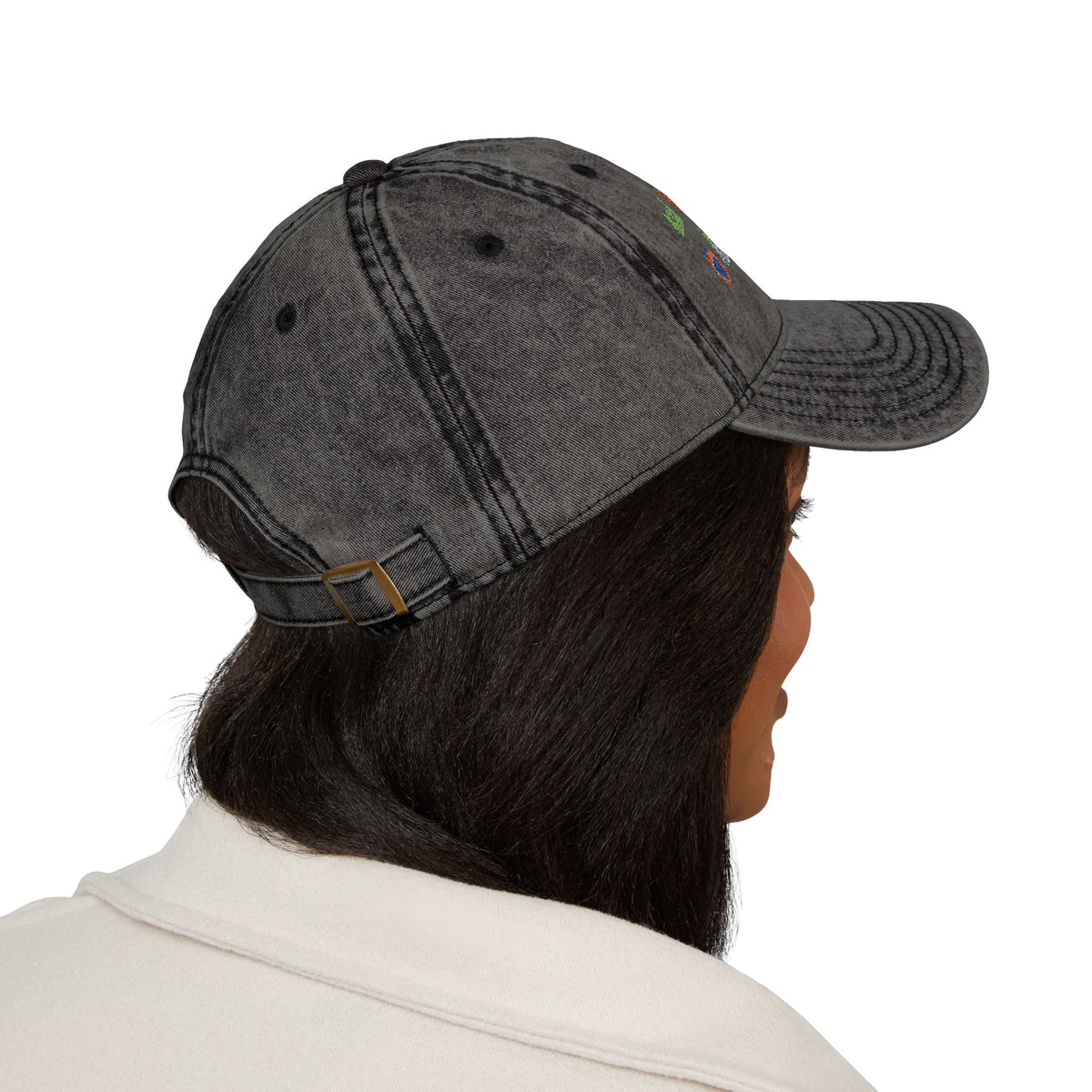 Vintage Embroidered Cat Icons Cap — Retro Washed Baseball Hat