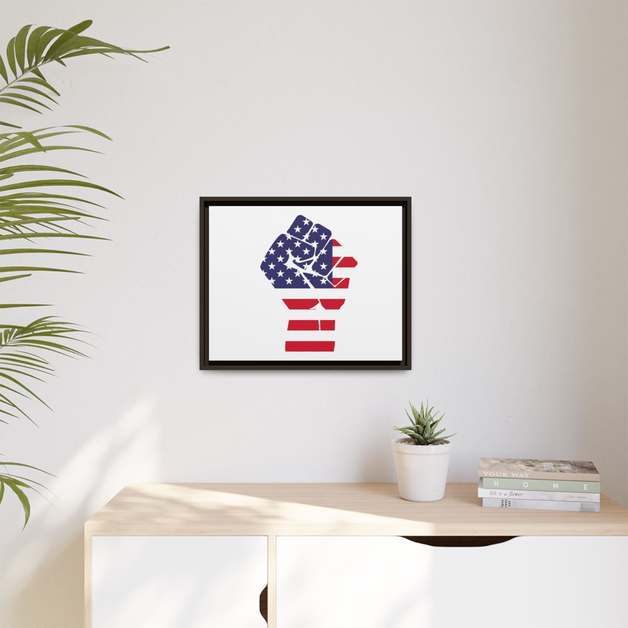 Framed Canvas Print – American Flag Fist Wall Art