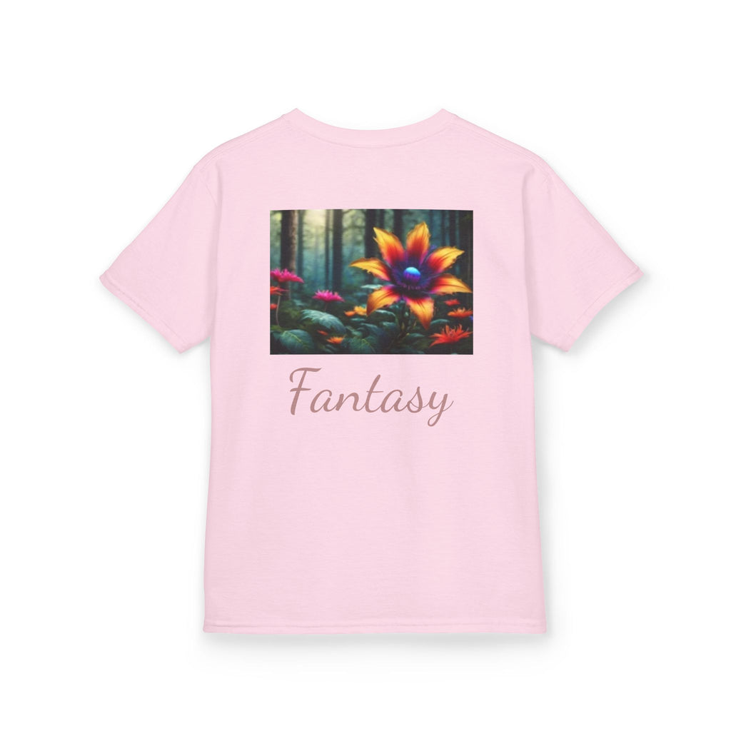Kids Penguin & Fantasy Flower Fantasy T-shirt— Playful Animal & Colorful Floral Kids Shirt