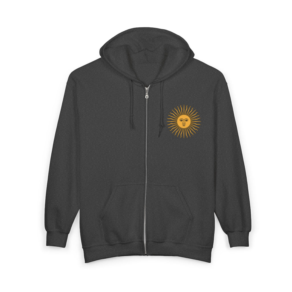Sun Emblem Zip Hoodie with Gothic Spider Back Print