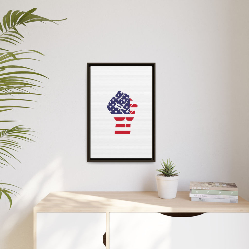 Framed Canvas Print – American Flag Fist Wall Art