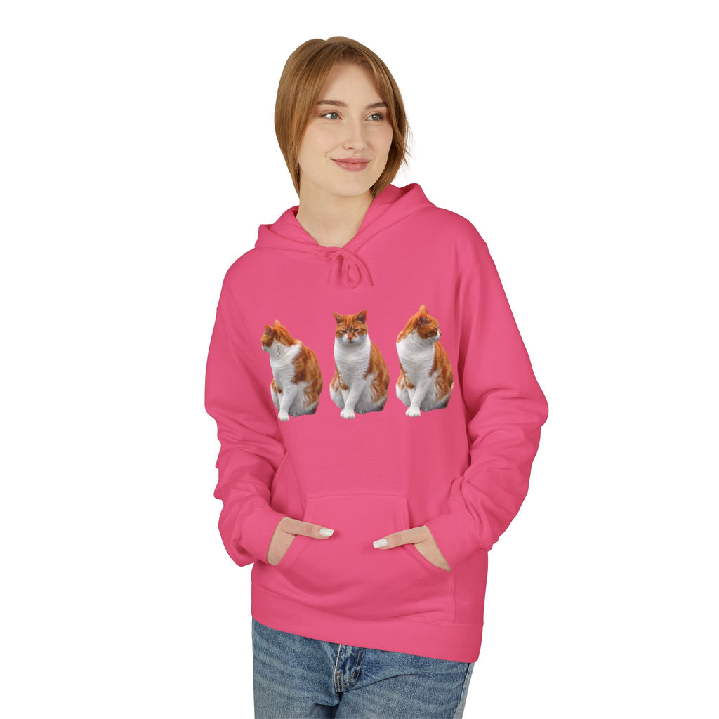 Women's Cute Cat Trio Hoodie – Whimsical Orange & Black Cat Graphic Pullover
