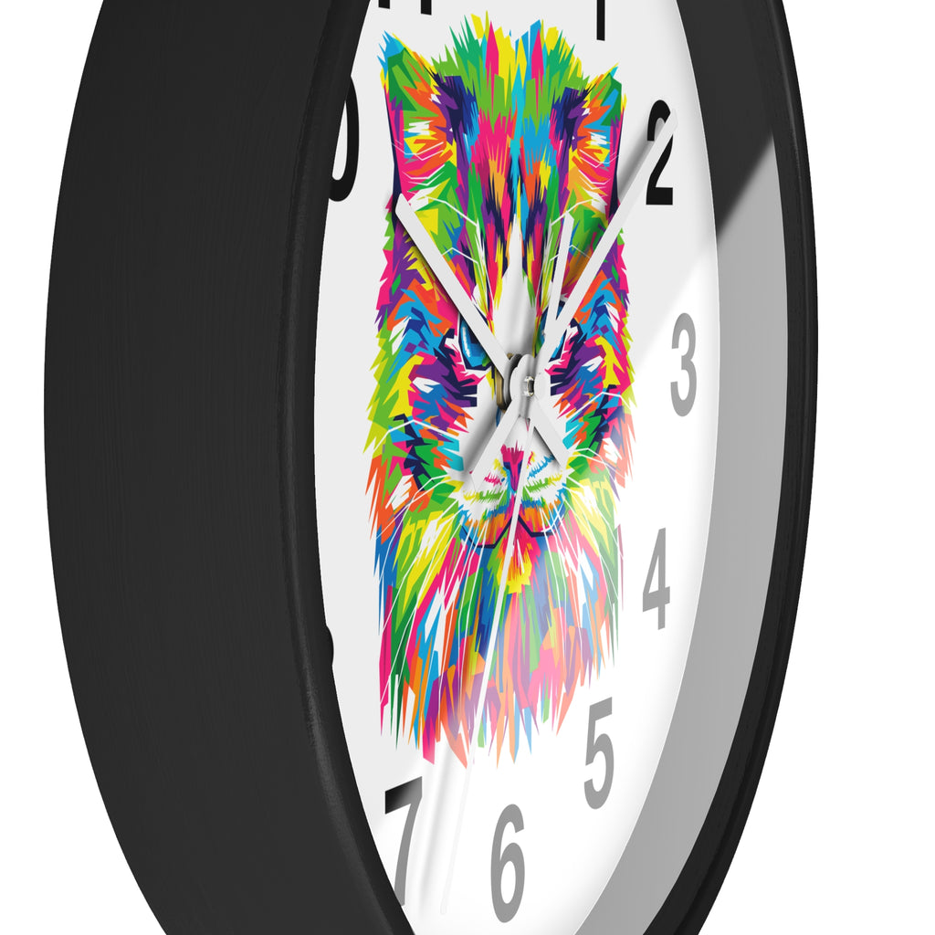 Colorful Cat Wall Clock — Vibrant Pop-Art Cat Face Timepiece