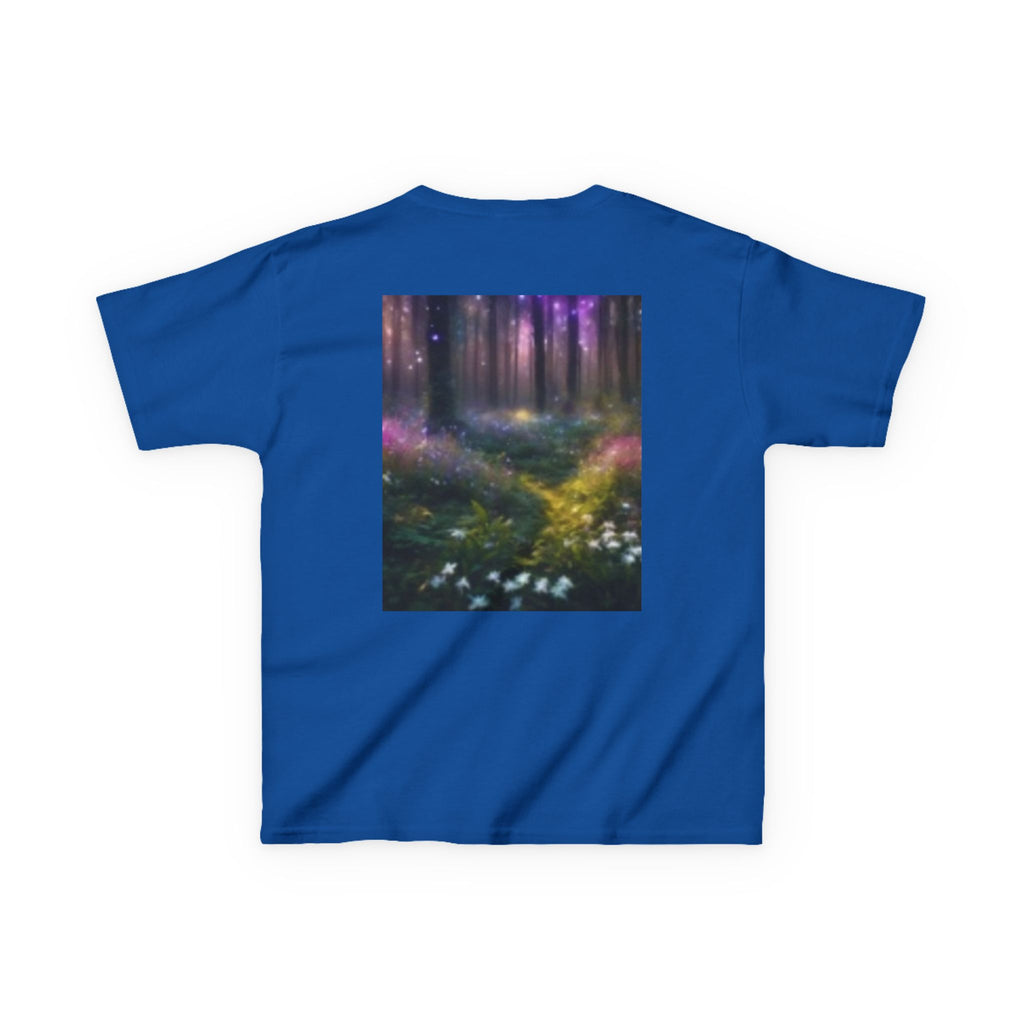 Kids T-shirt— Cute Frankenstein Face Front & Enchanted Forest Back