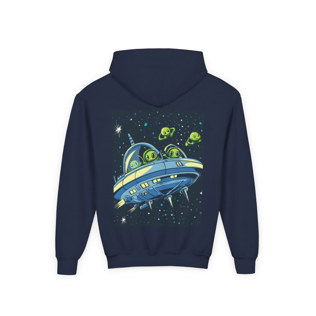 Kids Alien Spaceship Hoodie — Cute Neon UFO Crew Youth Hoodie