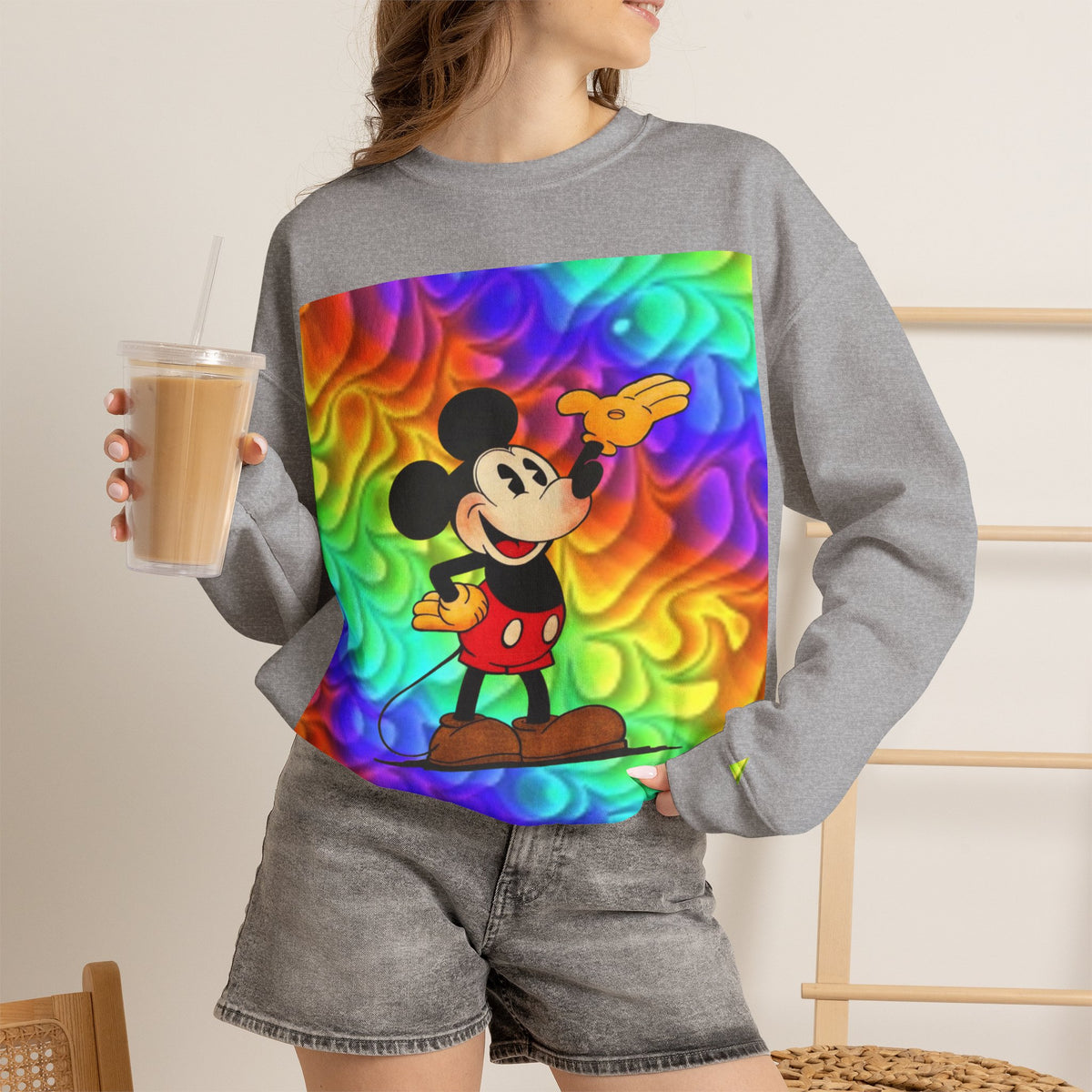 Mickey Mouse Rainbow Colors Unisex Heavy Blend Crewneck Sweatshirt