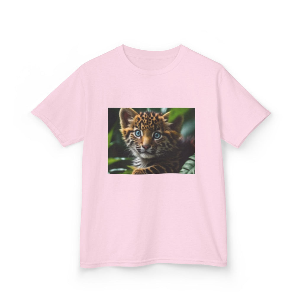 Kids T-shirt— Cute Tiger Cub Photo Front & Rainbow Heart Back Graphic