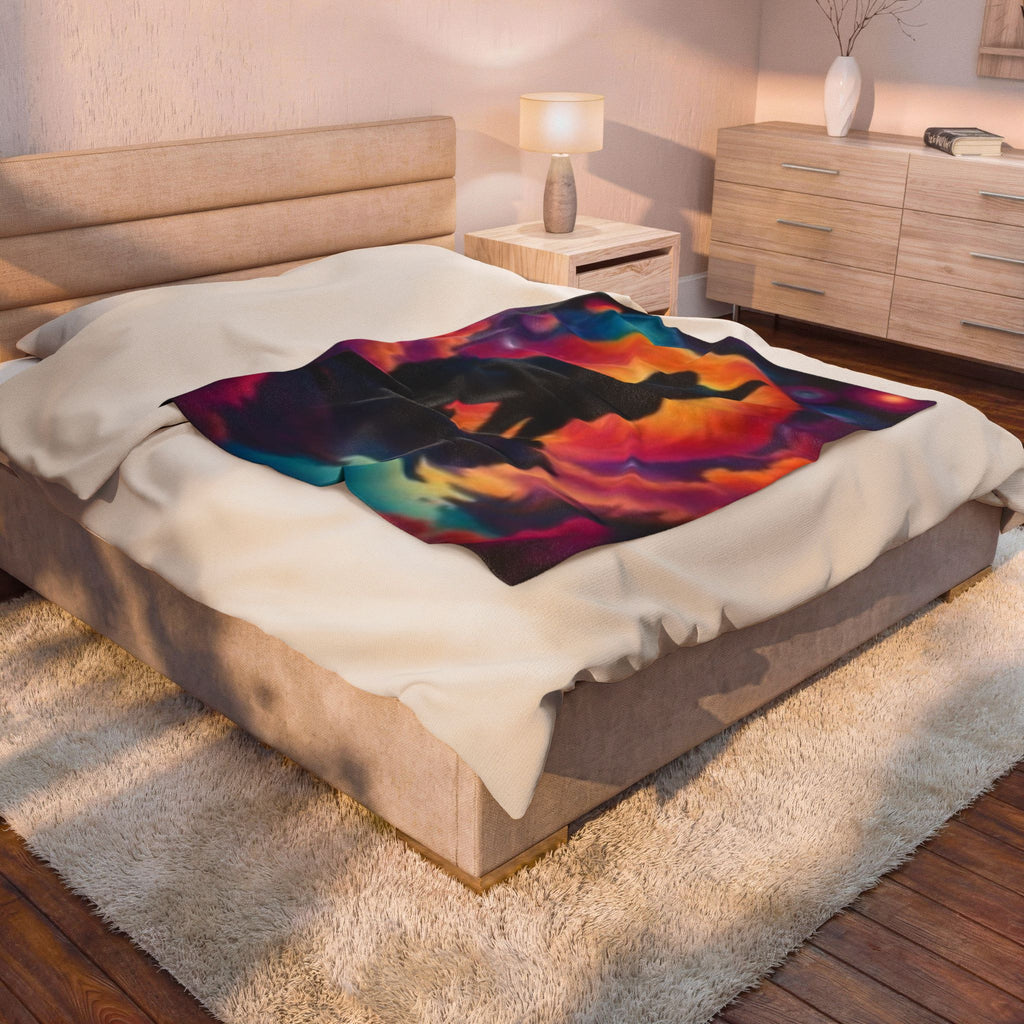 Mystic Black Cat Velveteen Plush Blanket — Cosmic Moonlight Throw