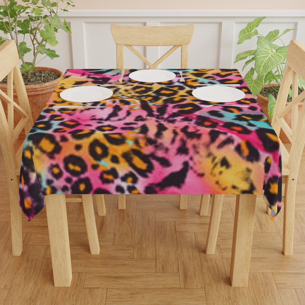 Neon Leopard Print Tablecloth – Bright Retro Animal Print Table Cover