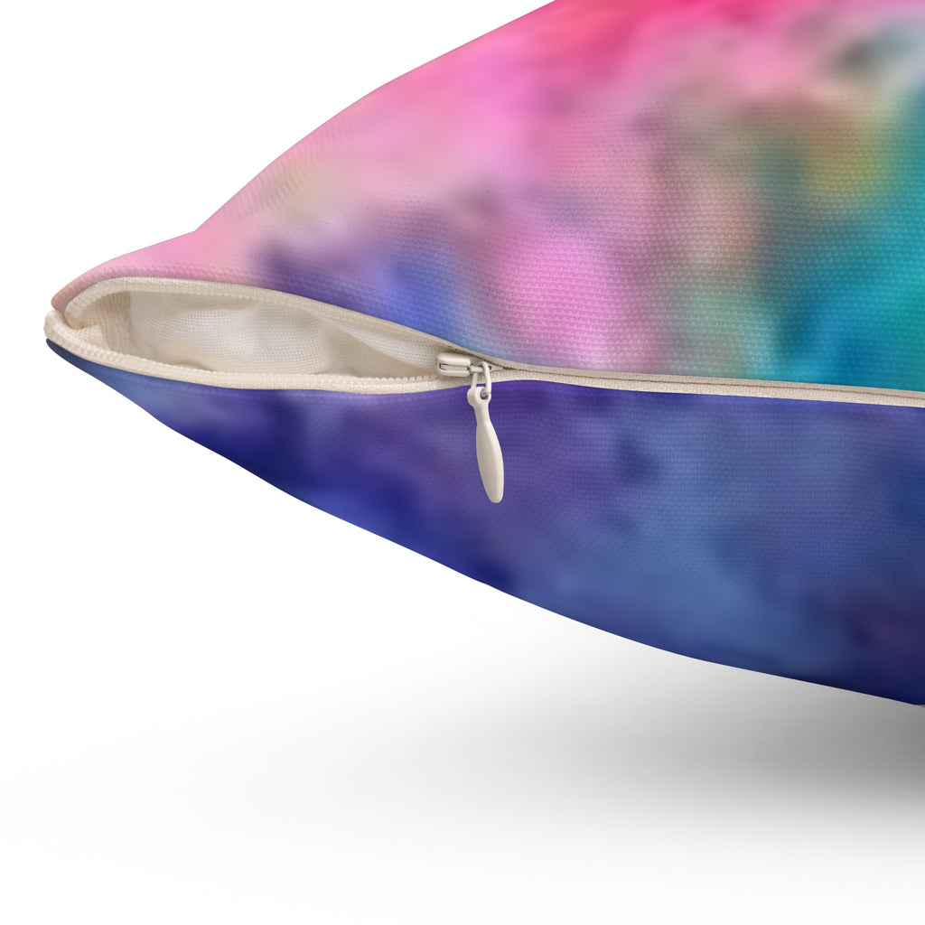 Watercolor Abstract Throw Pillow — Vibrant Pink Blue Decorative Cushion