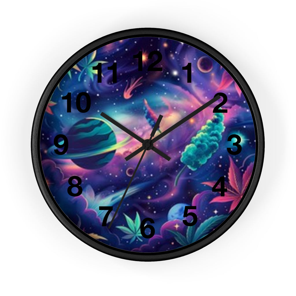 Cosmic Cannabis Wall Clock — Psychedelic Space Marijuana Art Clock