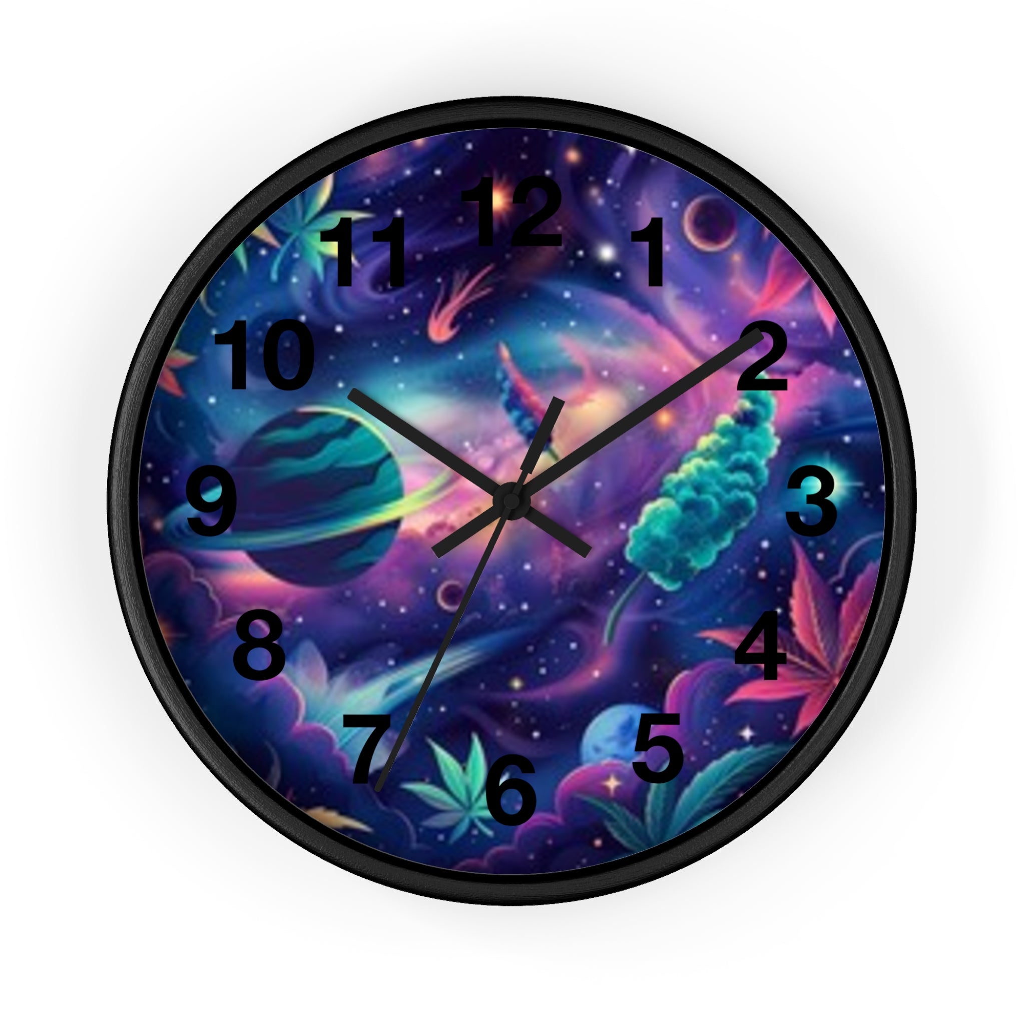 Cosmic Cannabis Wall Clock — Psychedelic Space Marijuana Art Clock