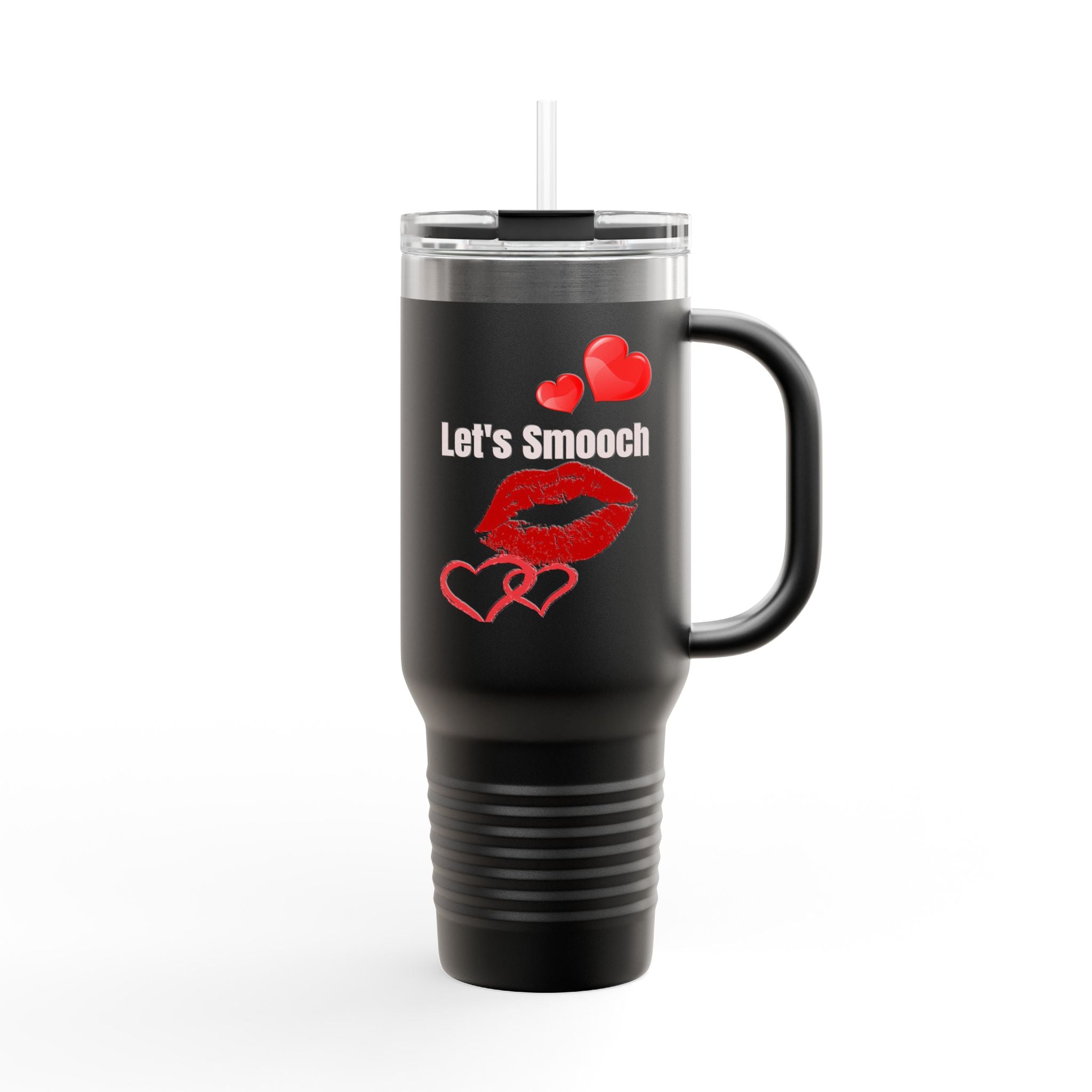 40oz Insulated Travel Mug with Heart Let's Smooch  – Large Tumbler for Coffee & Cold Drinks