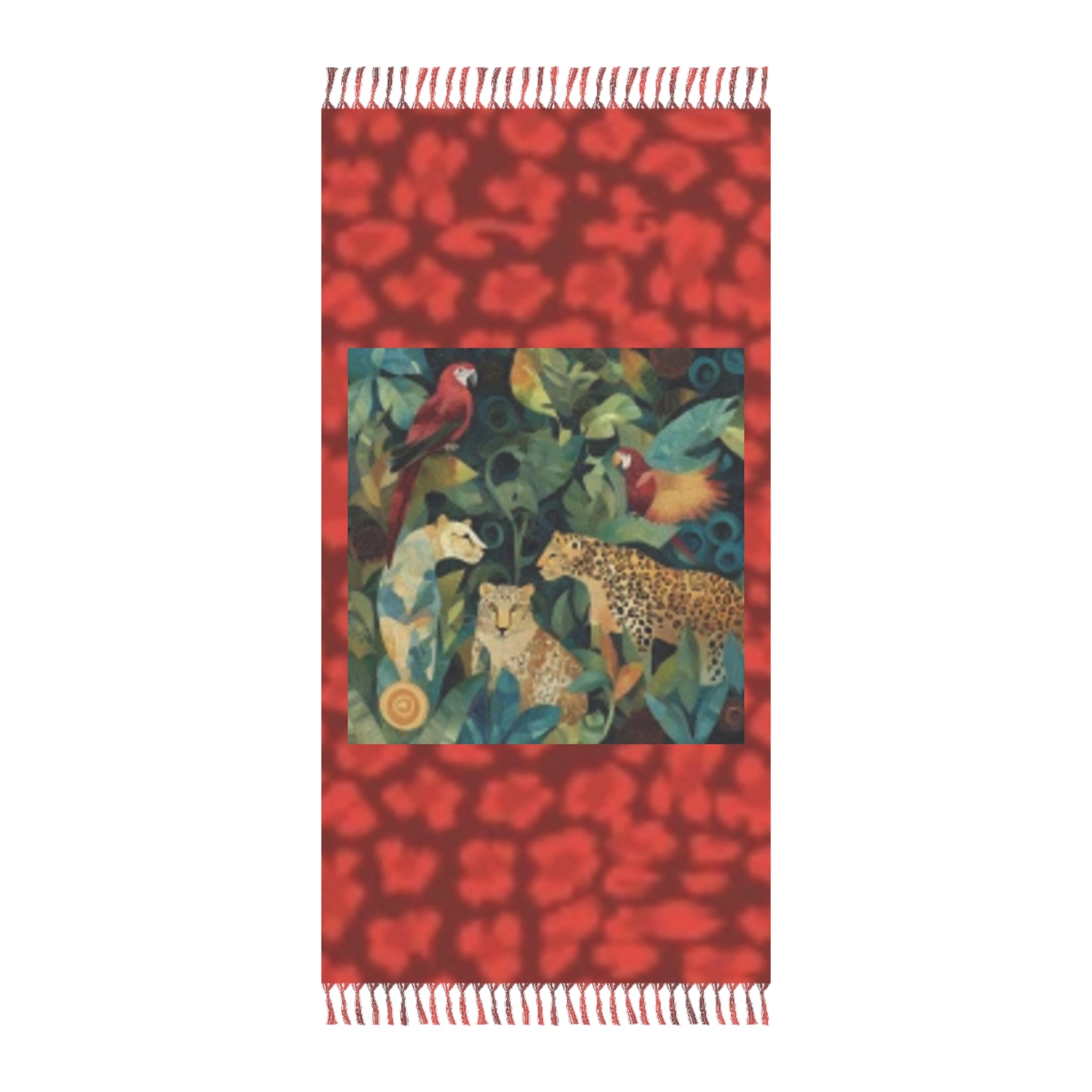 Boho Beach Towel — Tropical Jaguar & Parrot Print Beach Cloth