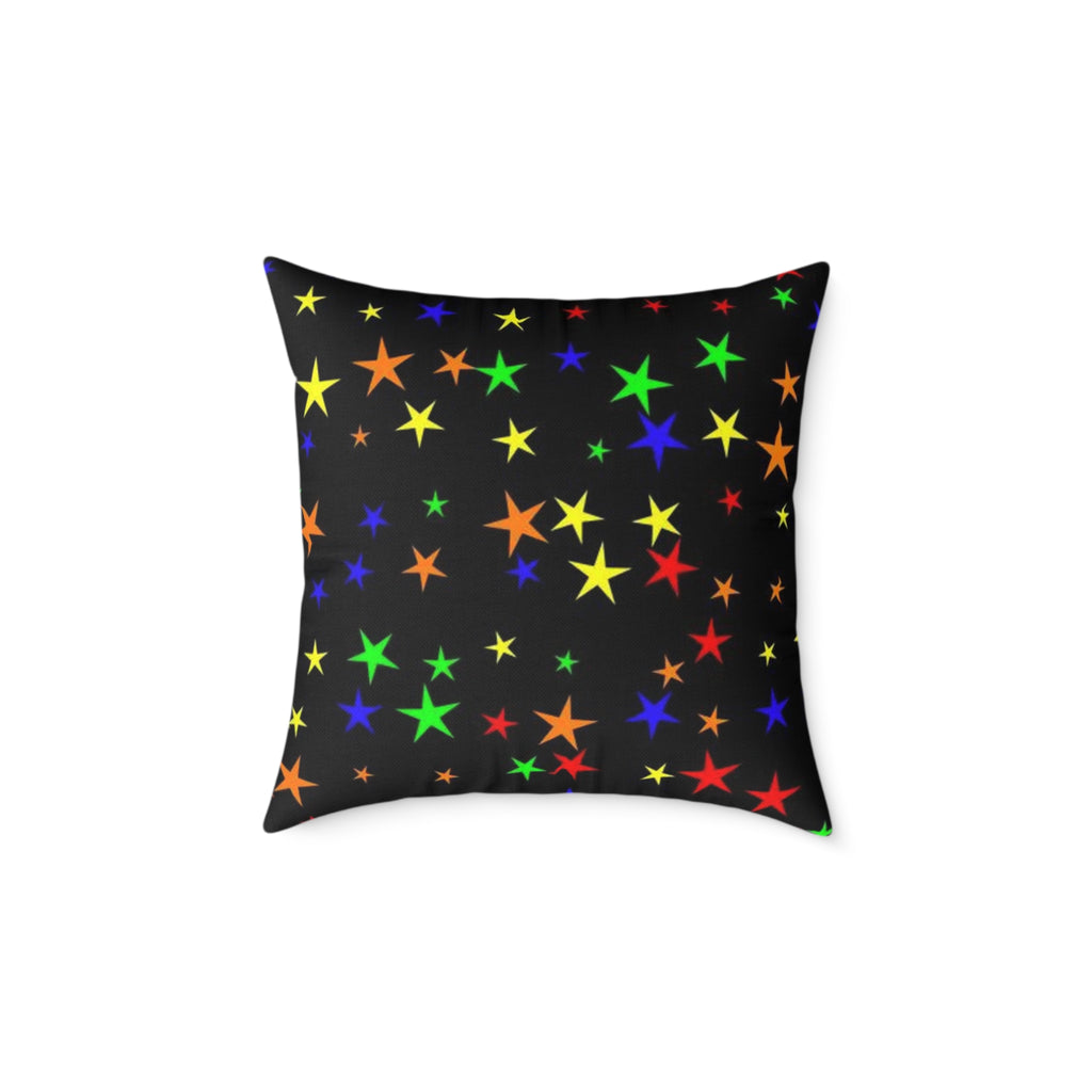 Christmas Tree Village Square Pillow — Festive Holiday Throw with Colorful Stars