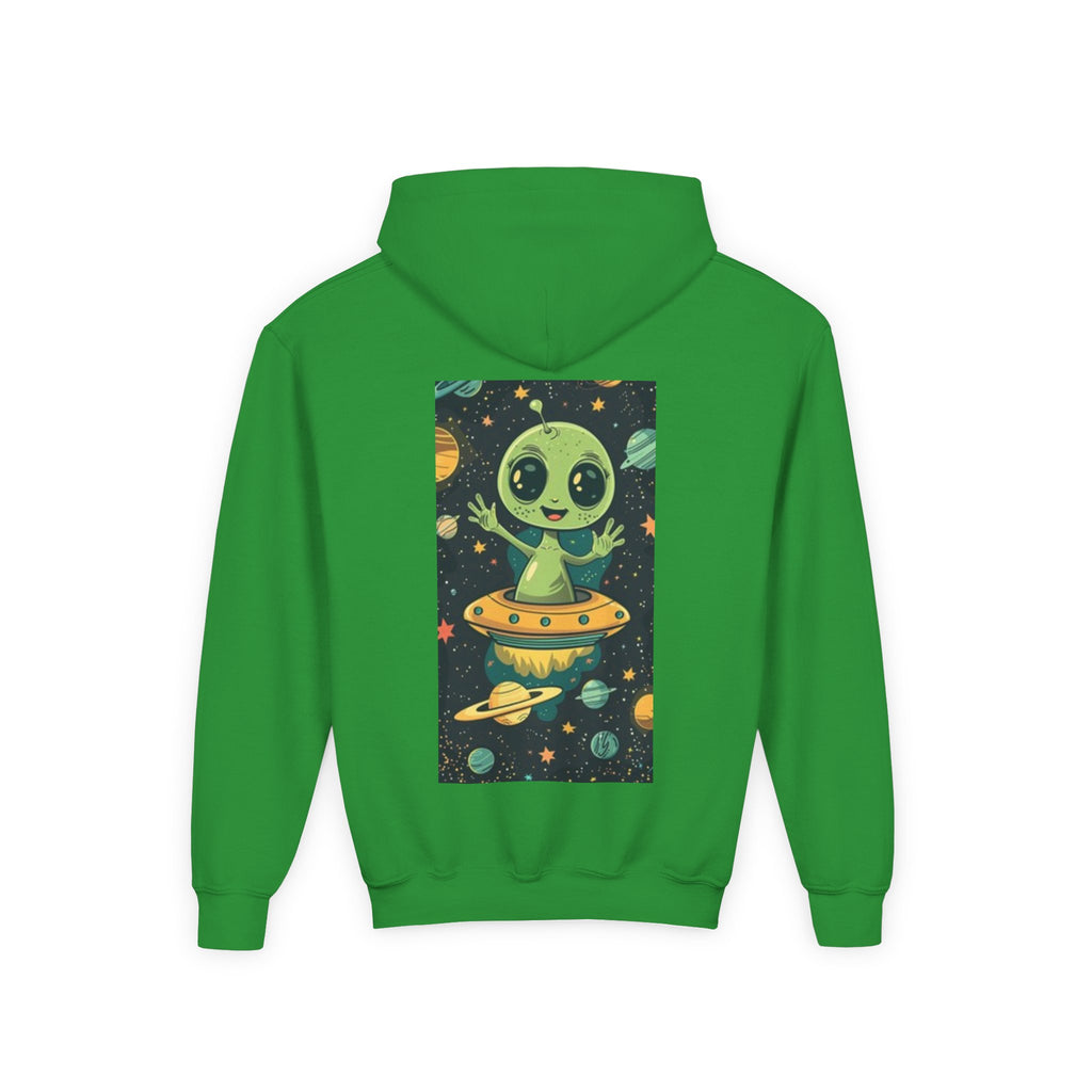 Youth Hoodie — Cute Alien in UFO Space Graphic