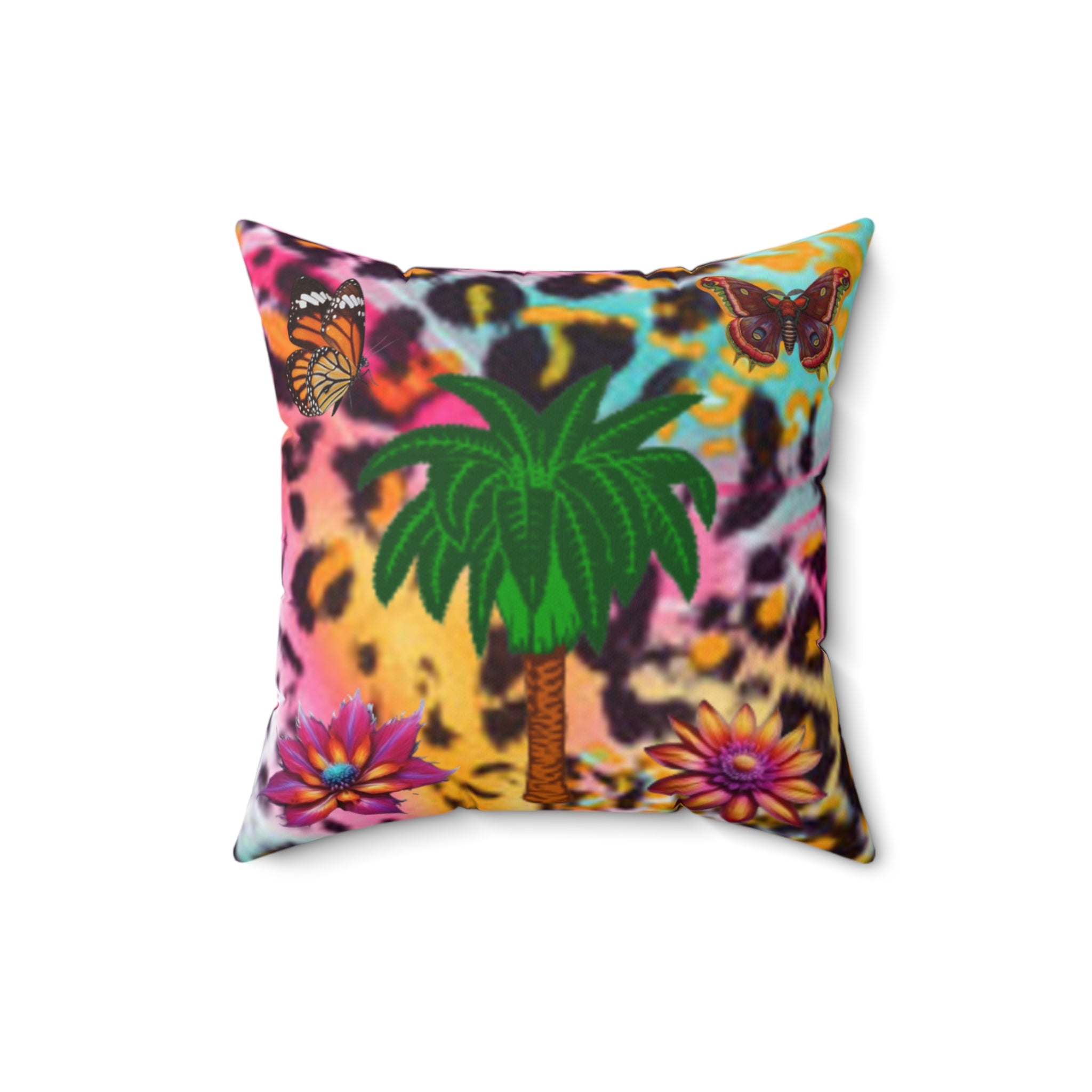 Chestire Cat Colorful Leopard Print Throw Pillow — Vibrant Animal Print Decorative Pillow