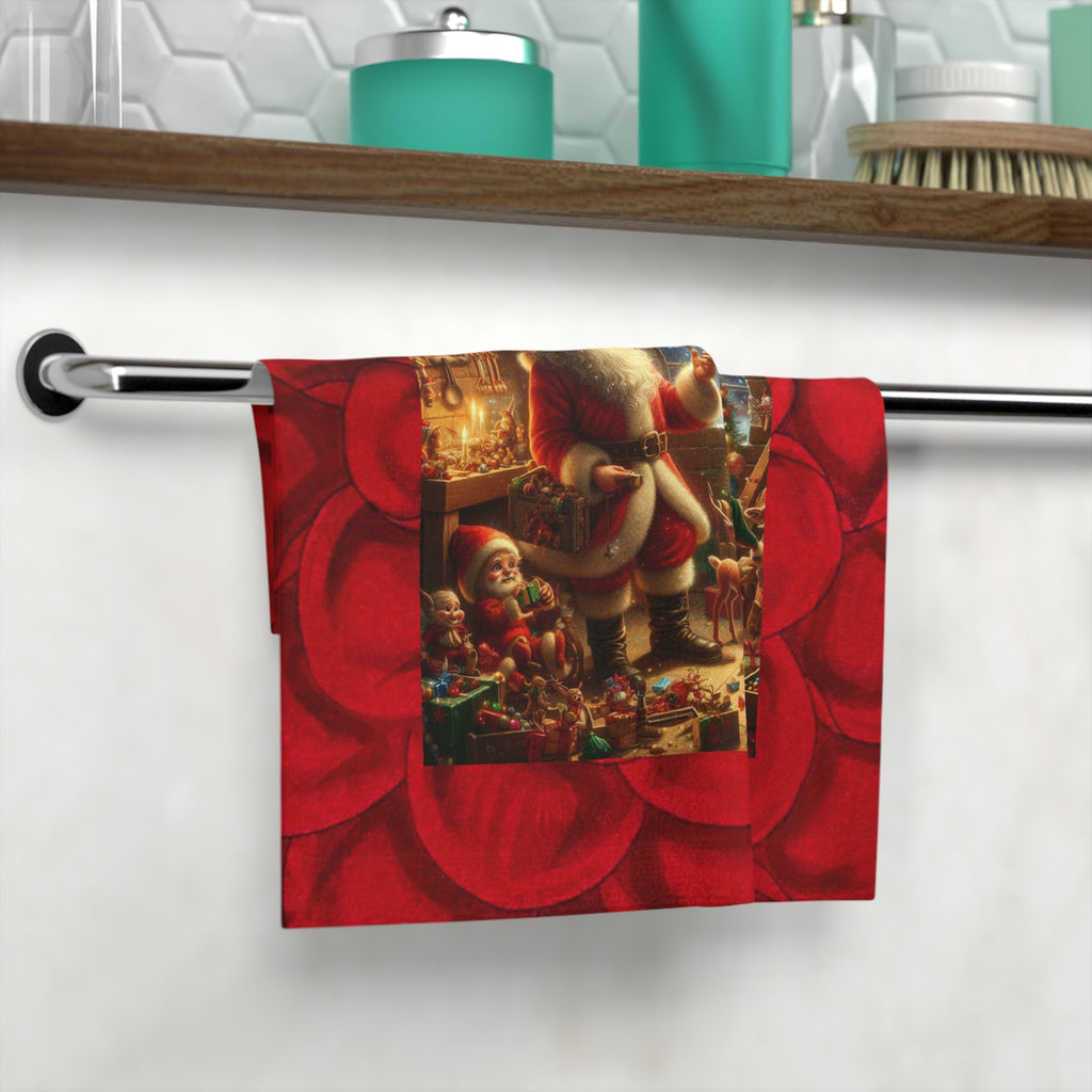 Christmas Santa Workshop Face Towel — Festive Holiday Hand & Face Cloth