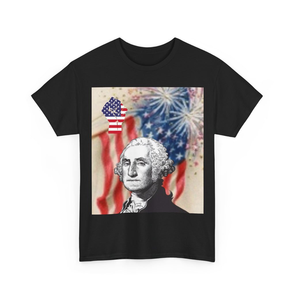 Patriotic George Washington & Facts Tee — American Flag & Fireworks 4th of July Shirt