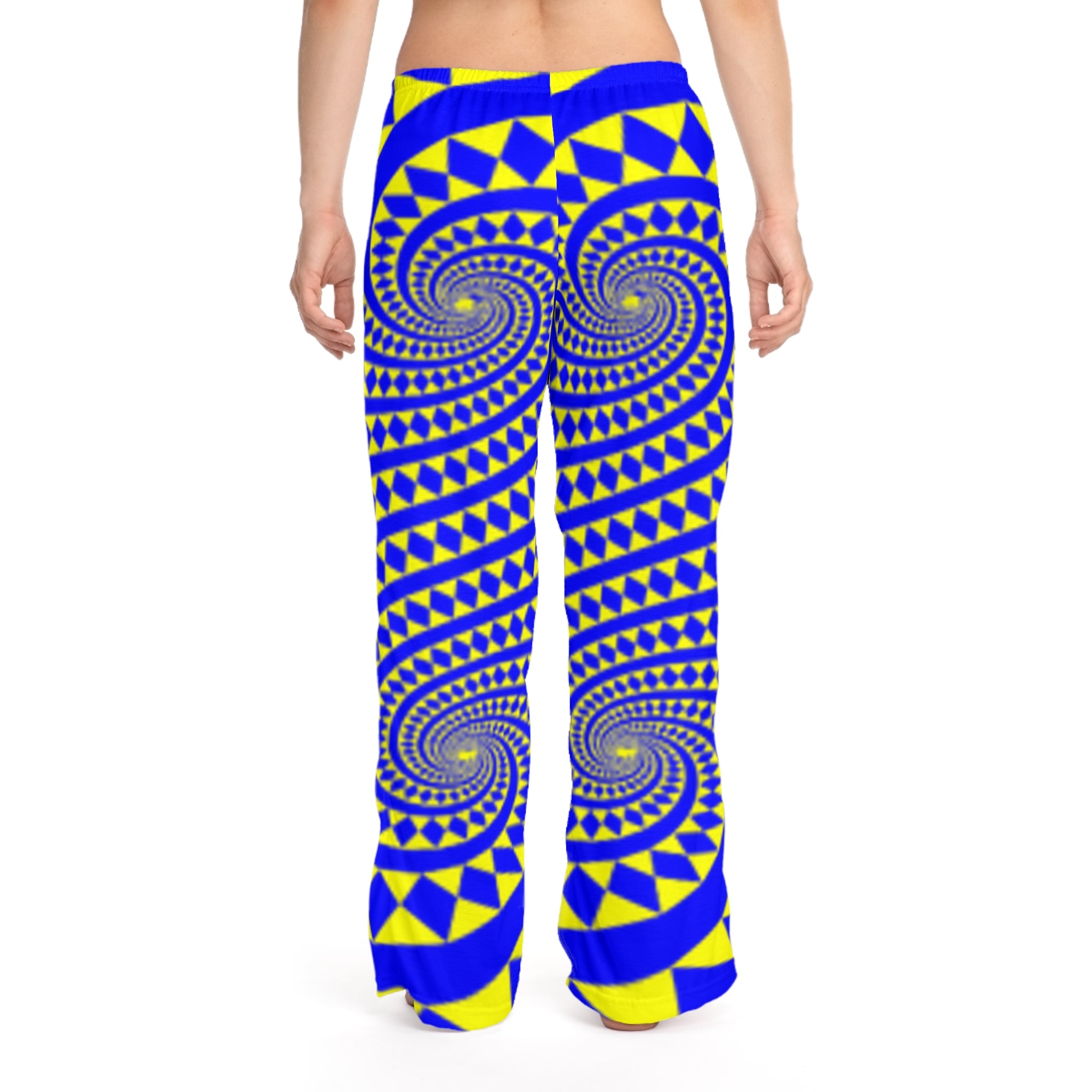Pajama Pants — Blue & Yellow Spiral Geometric Print Women's Lounge Pants