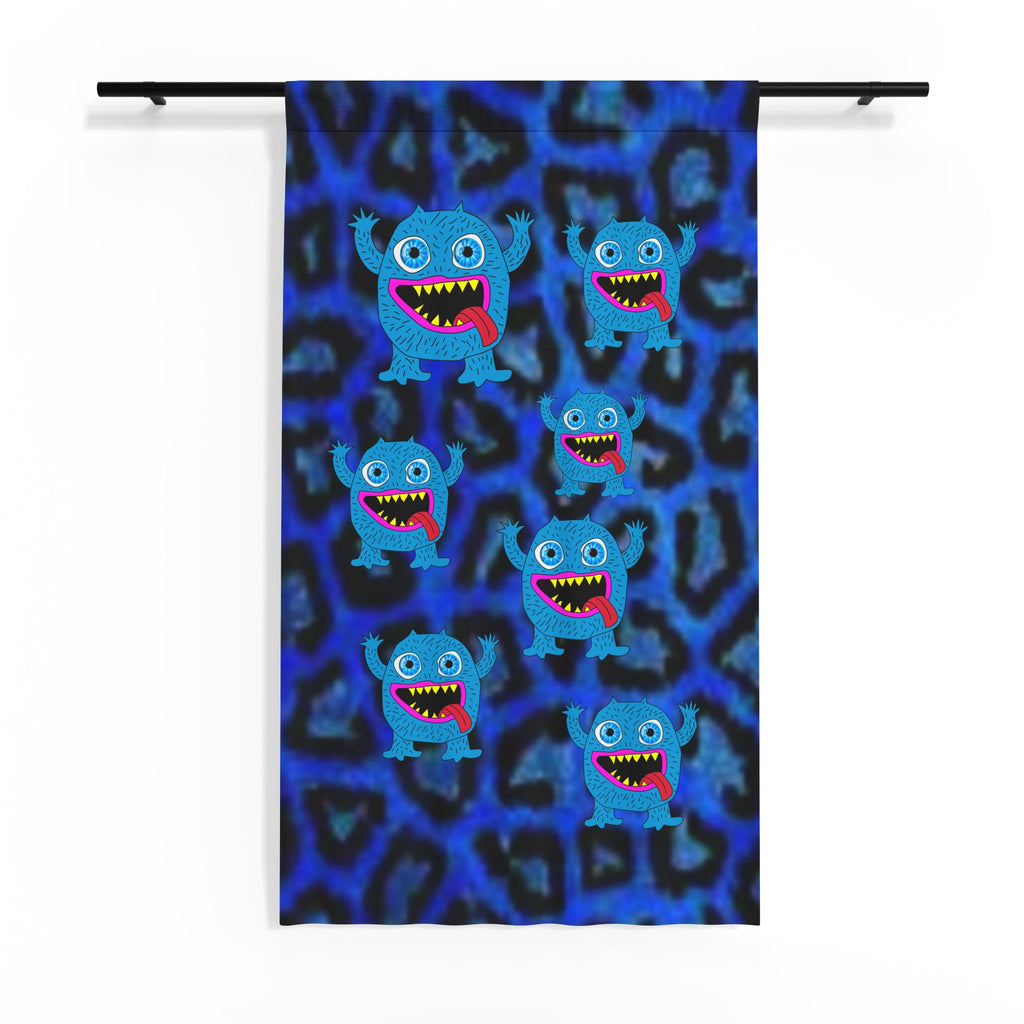 Blue Monster Pattern Sheer Window Curtain — Playful Kids & Game Room Decor