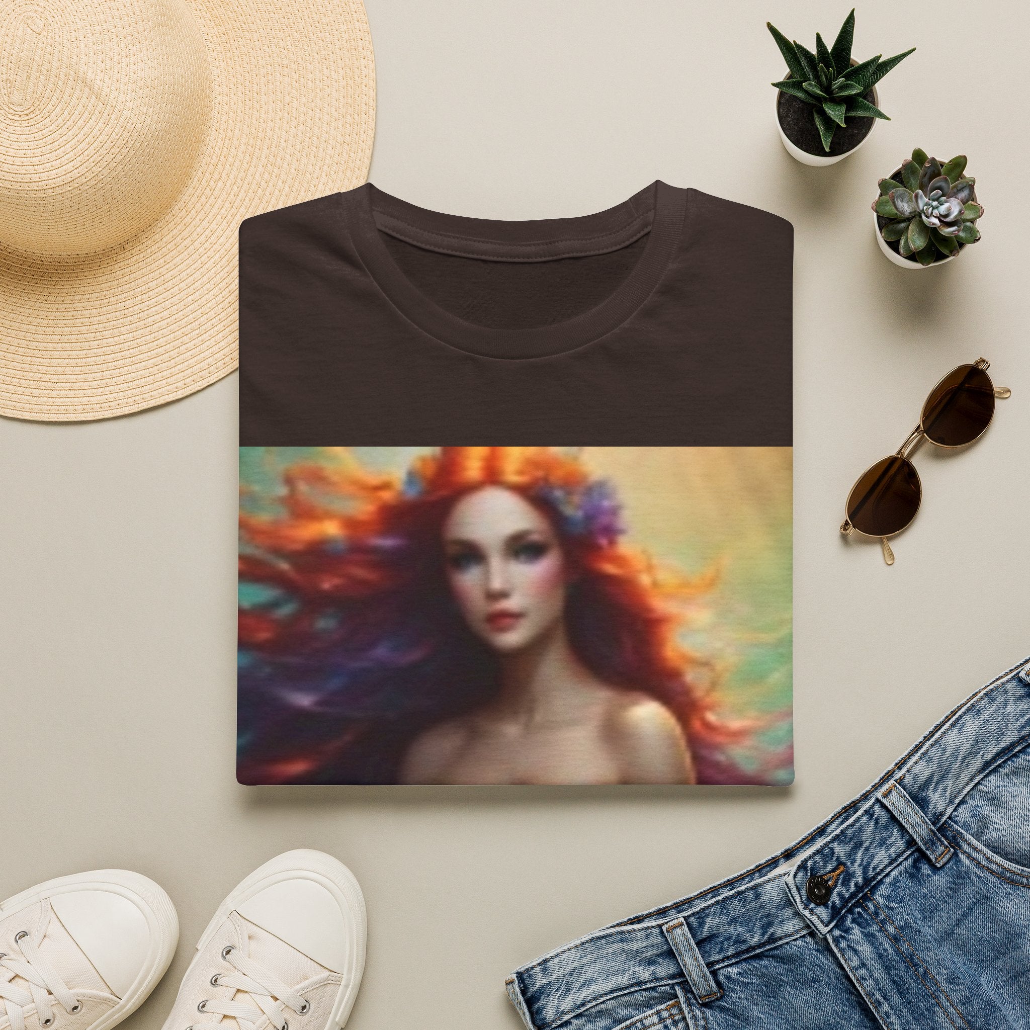 Mermaid Portrait T-Shirt — Artistic Red-Headed Siren Graphic Tee