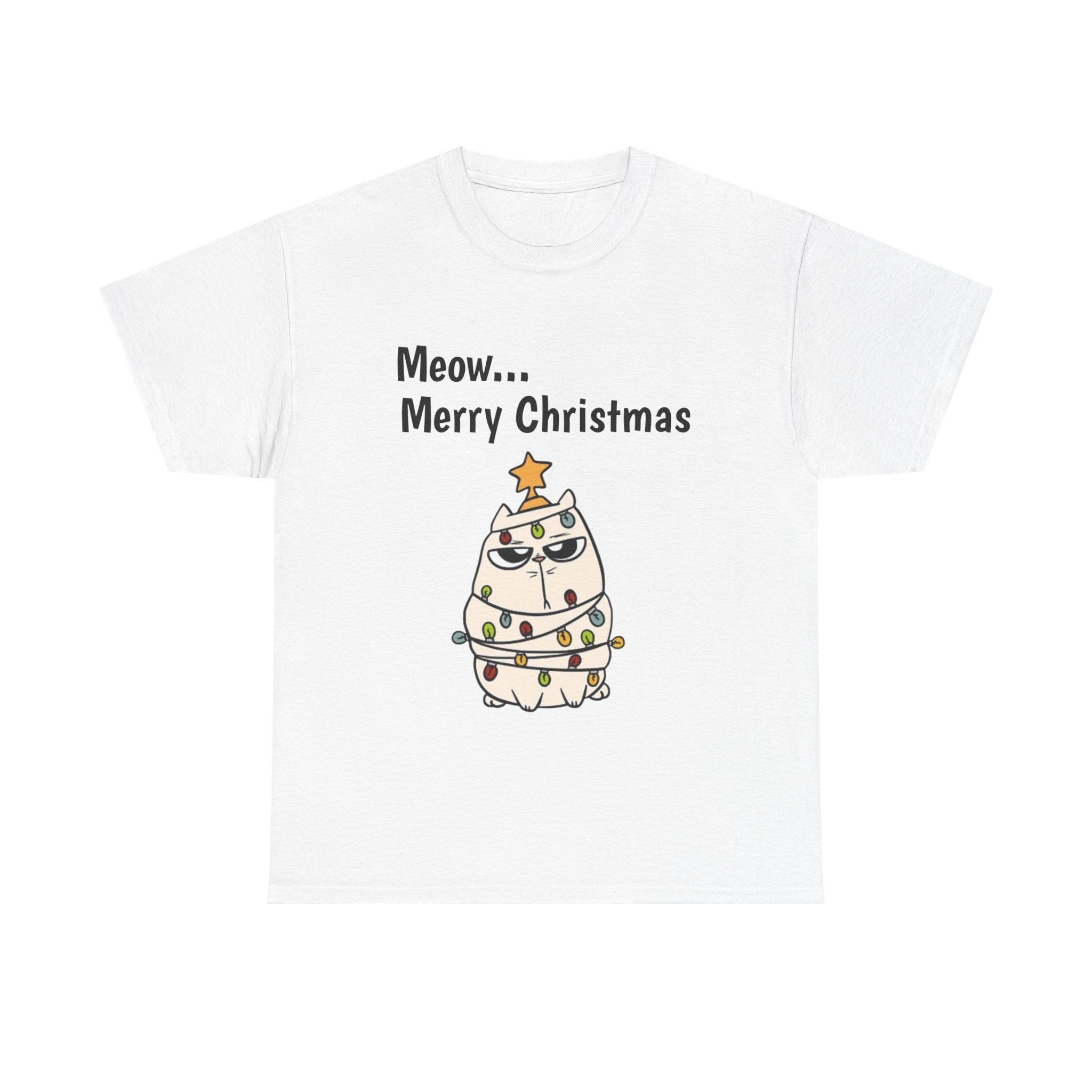 Cat Christmas Tree T-shirt — Grumpy Cat Wrapped in Lights Holiday Shirt