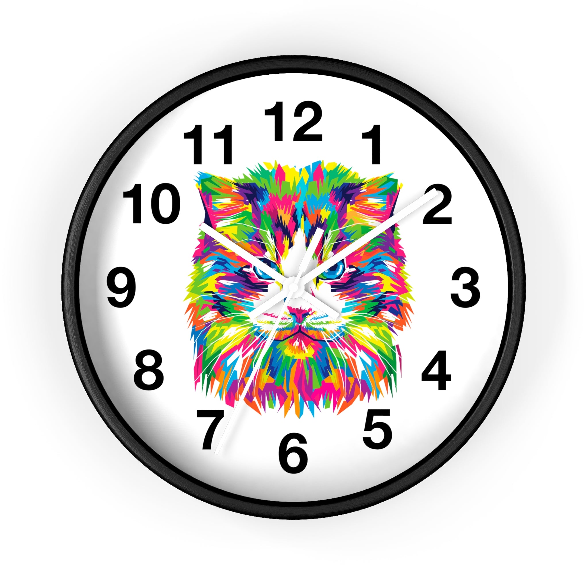 Colorful Cat Wall Clock — Vibrant Pop-Art Cat Face Timepiece