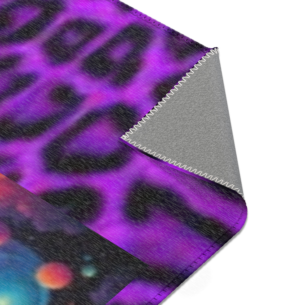 Purple Leopard Moon Black Cat Area Rug — Mystic Animal Print Home Décor