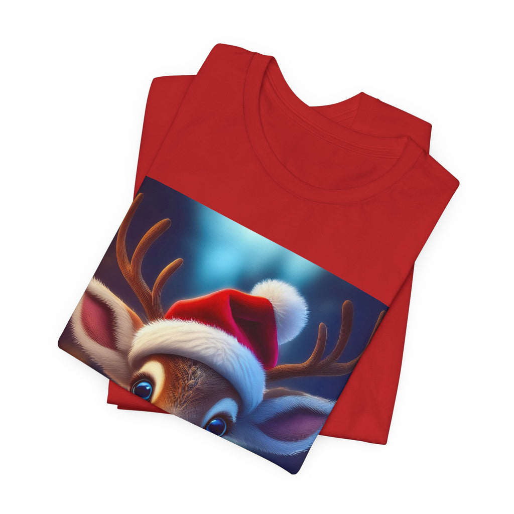 Cute Reindeer Santa Hat T-Shirt — Christmas Kids & Family Holiday Tee