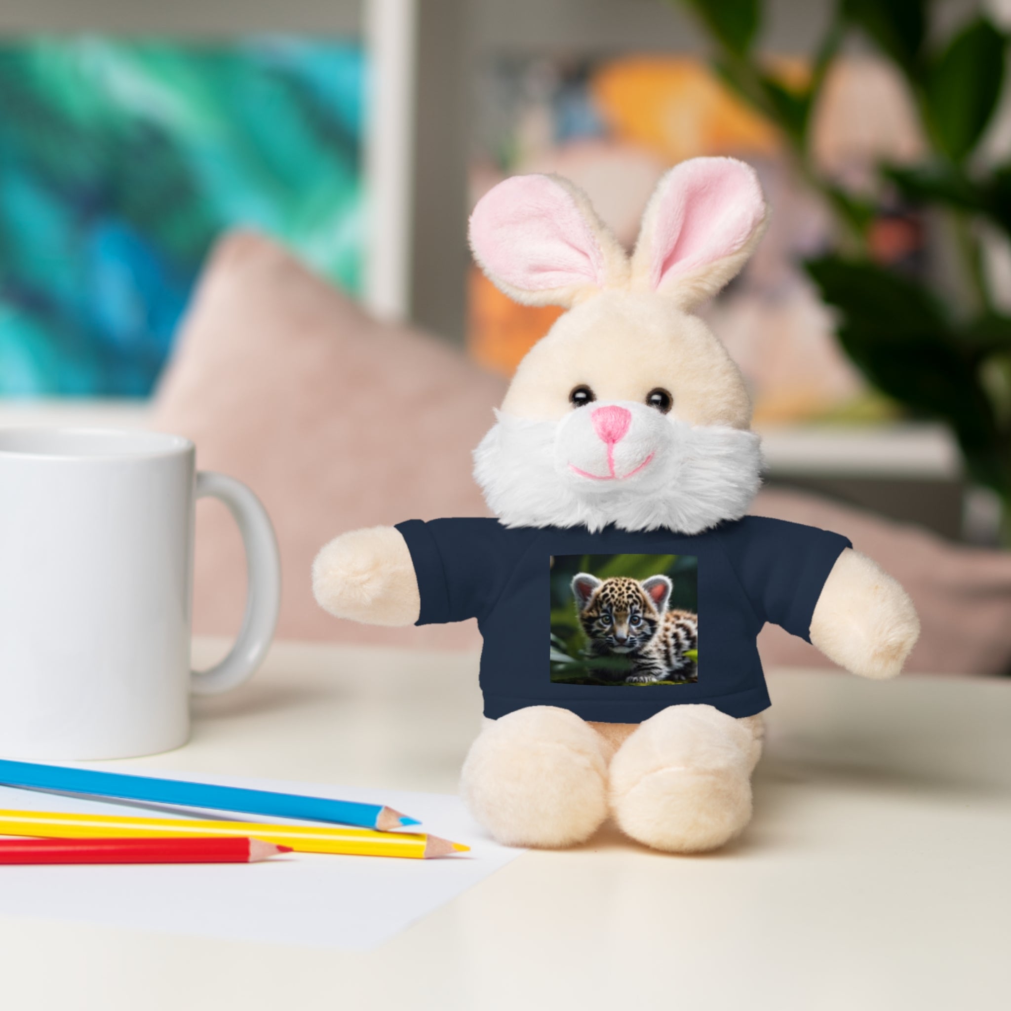 Plush Teddy Bear with Leopard Cub Tee — Cute Animal Gift for Kids & Wildlife Lovers