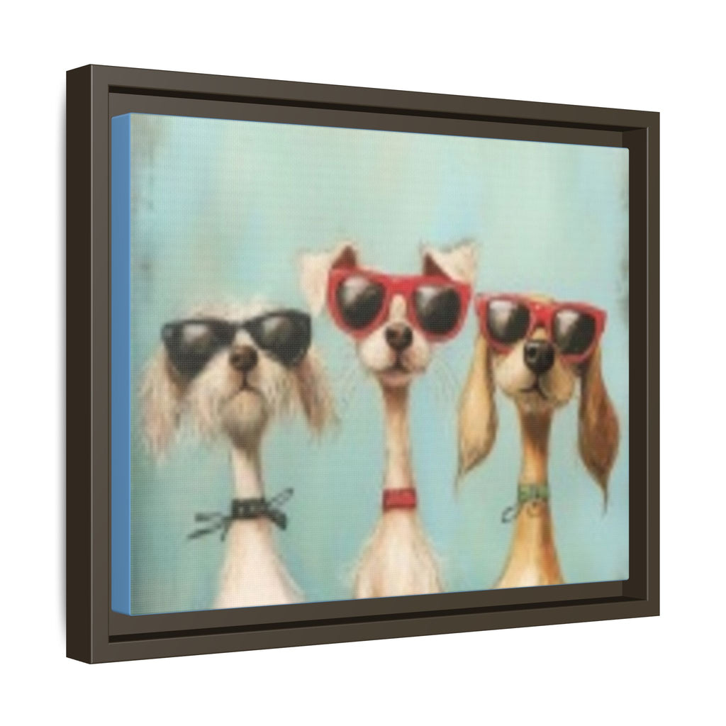 Framed Matte Canvas — Three Cool Dogs in Sunglasses Wall Art