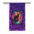 Sheer Curtain — Black Cat Moonlight Design on Purple Leopard Print