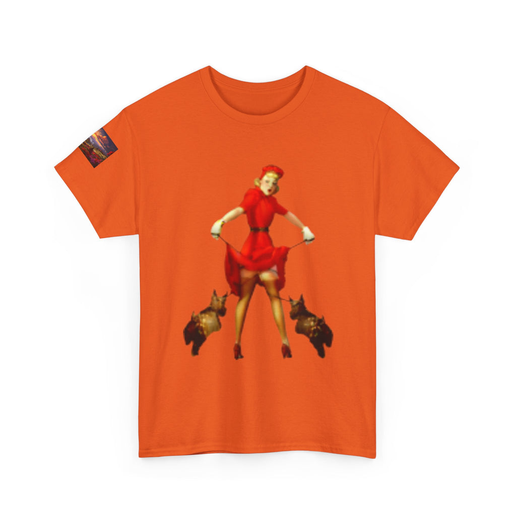 Pin-Up Girl Tee with French Bulldogs — Retro 1950s Rockabilly Fashion T-Shirt