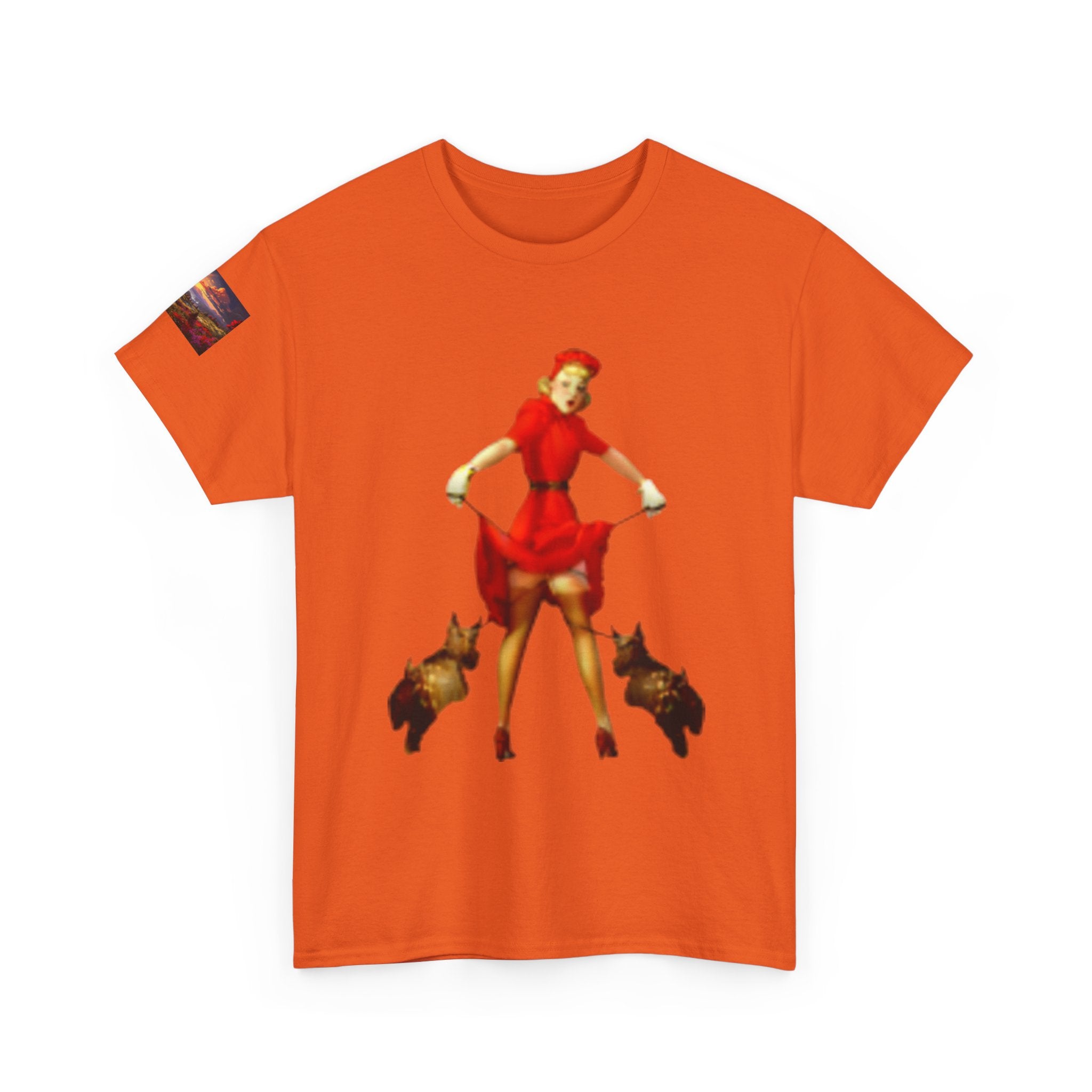 Pin-Up Girl Tee with French Bulldogs — Retro 1950s Rockabilly Fashion T-Shirt