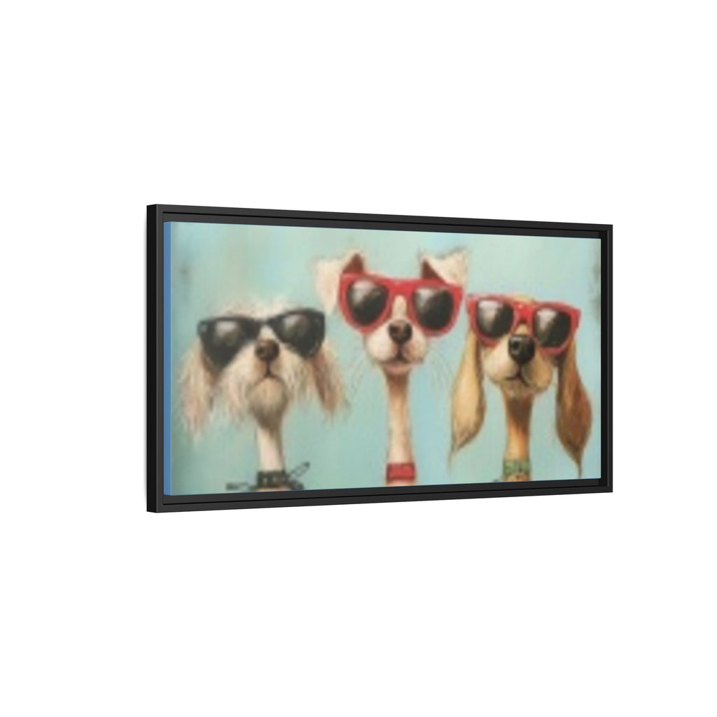 Framed Matte Canvas — Three Cool Dogs in Sunglasses Wall Art