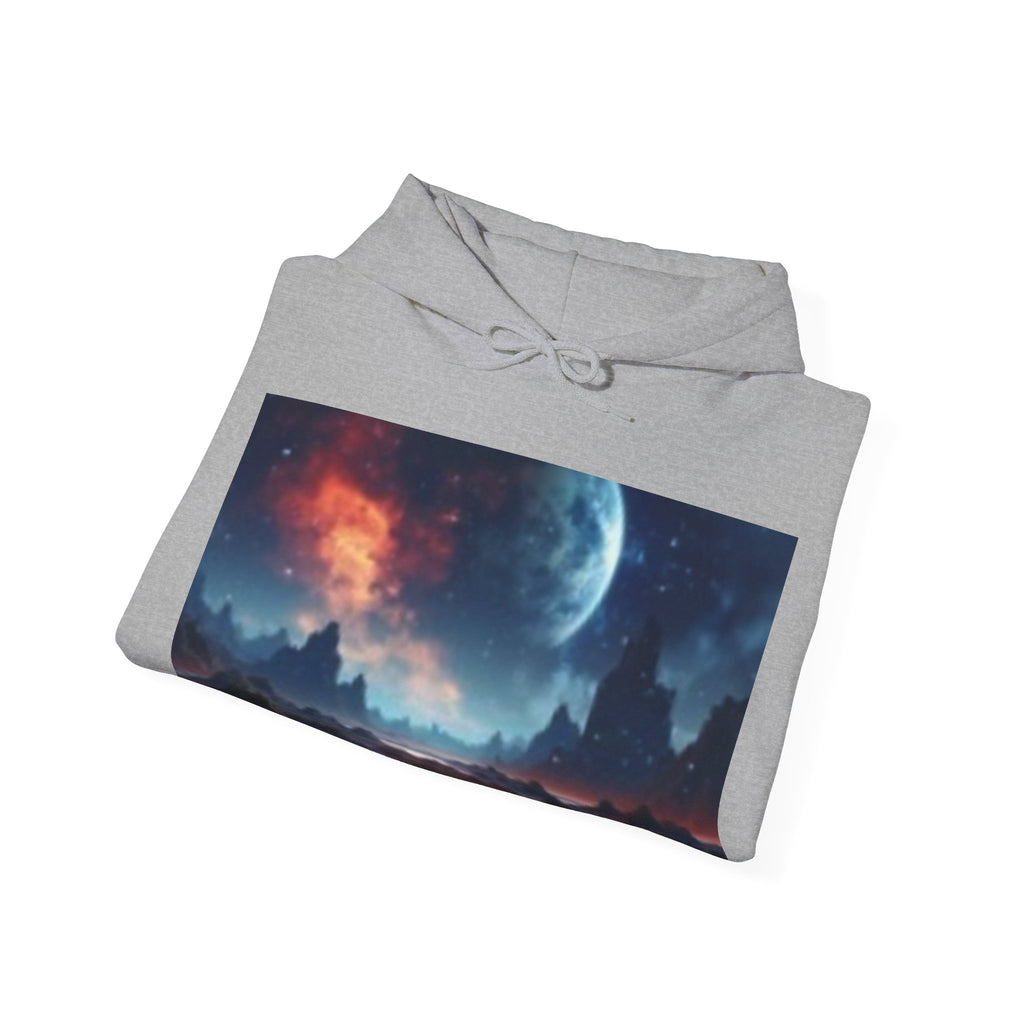 Alien Landscape Hoodie — Cosmic Moonscape & Green Alien Graphic Sweatshirt