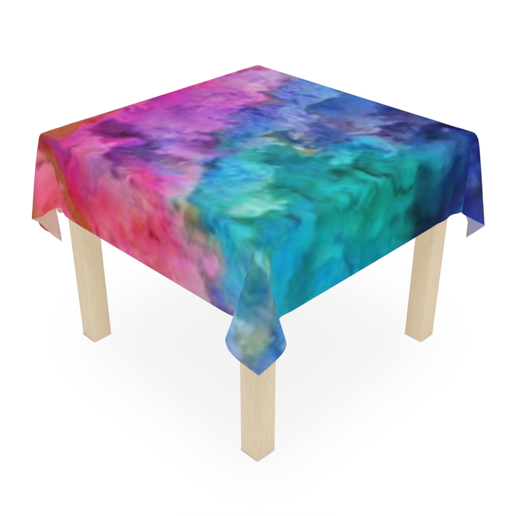 Vibrant Watercolor Marble Tablecloth – Rainbow Abstract Dining Decor