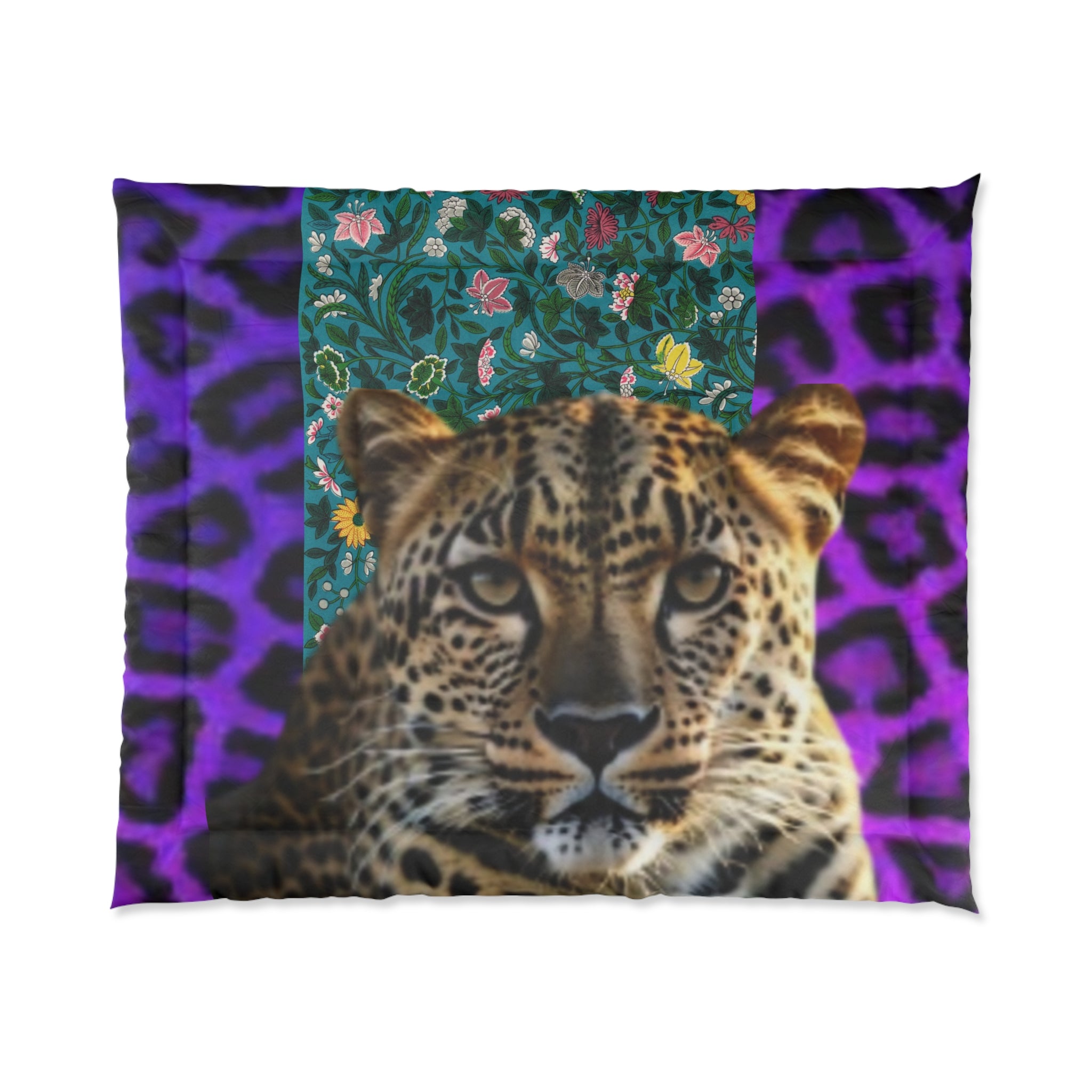 Leopard Portrait Comforter — Bold Purple Animal Print Bedding