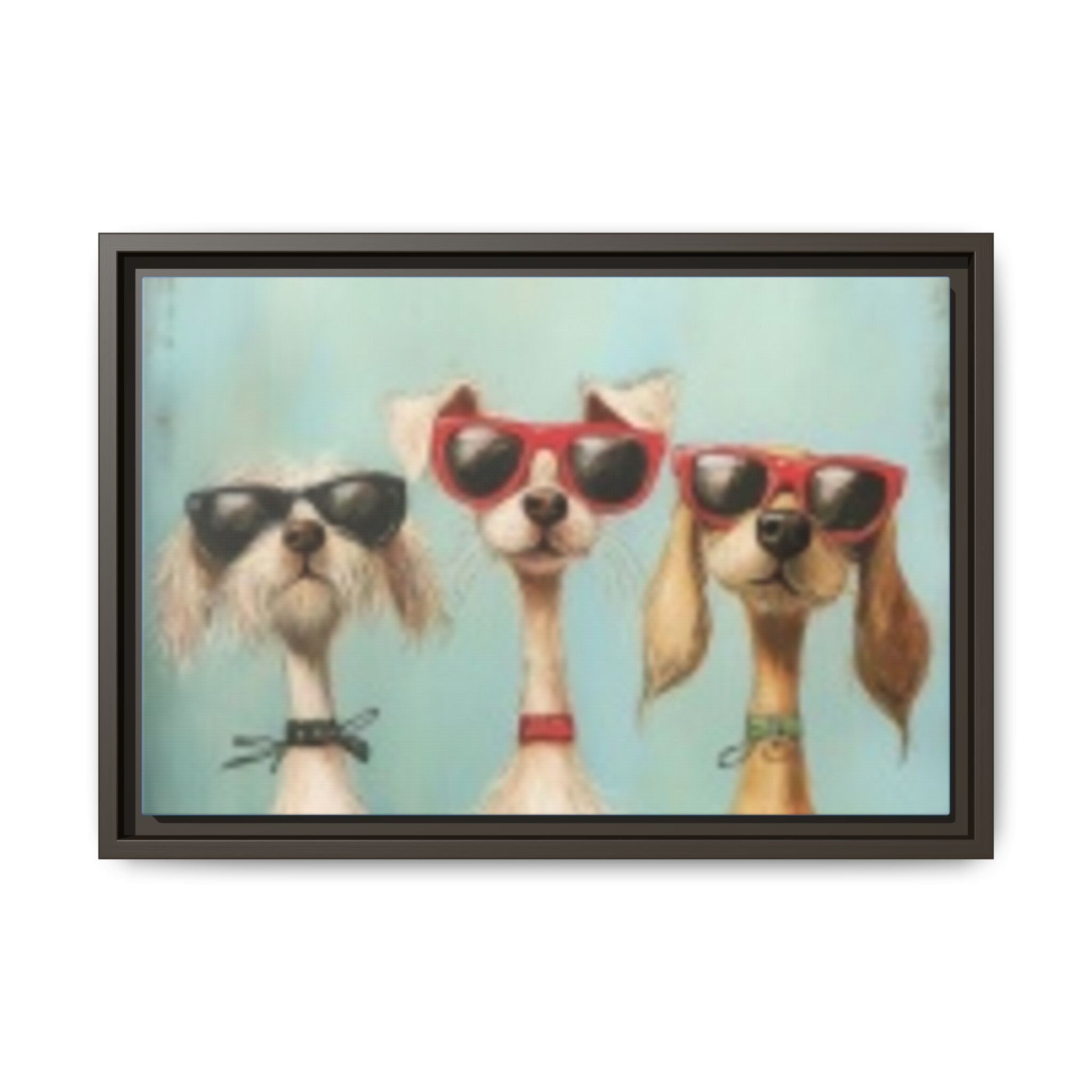 Framed Matte Canvas — Three Cool Dogs in Sunglasses Wall Art