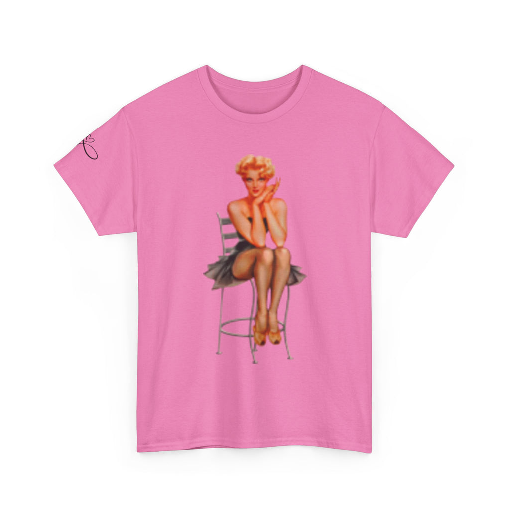 Pinup Sexy Girl Sitting in Chair — Vintage Sitting Pin-Up T-Shirt
