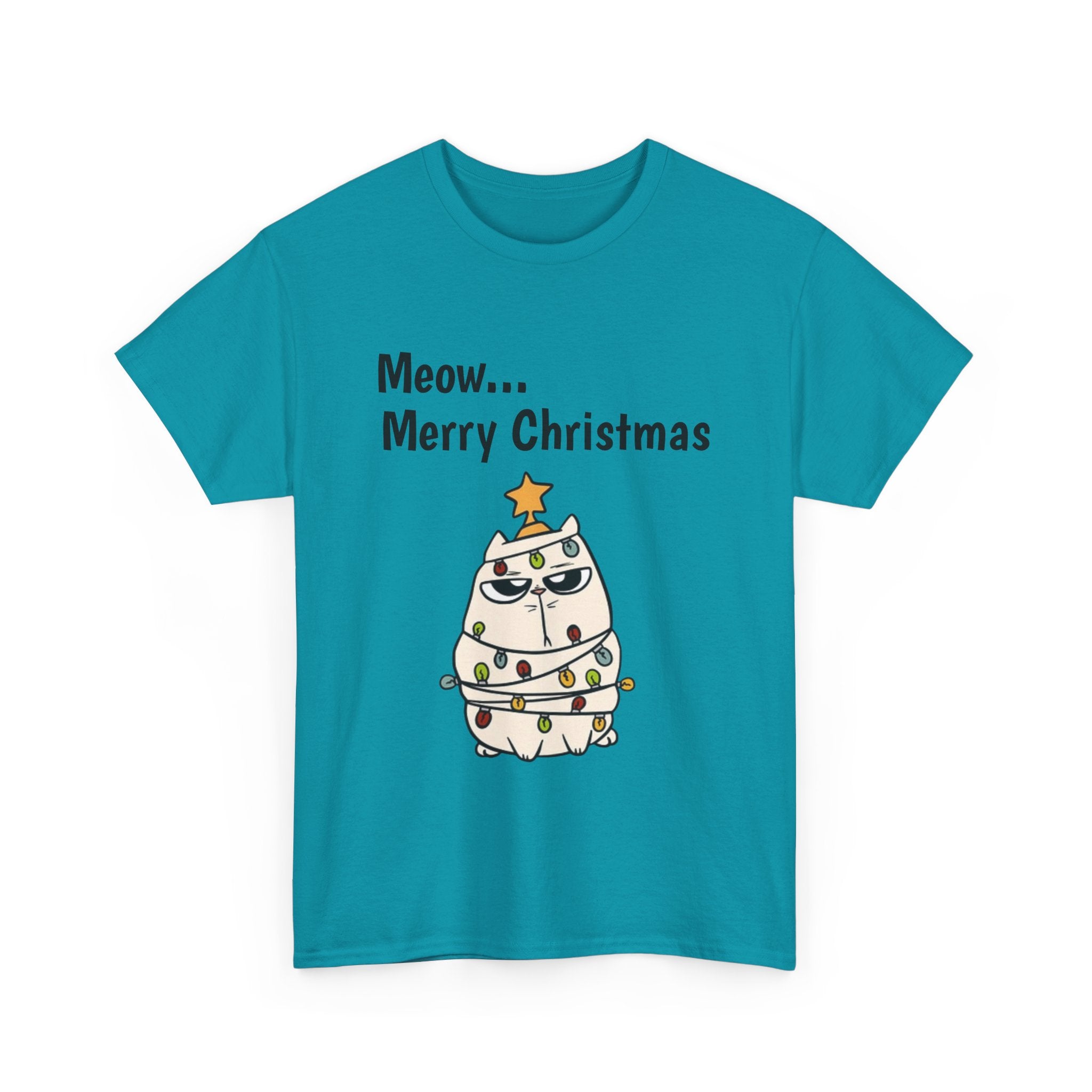 Cat Christmas Tree T-shirt — Grumpy Cat Wrapped in Lights Holiday Shirt