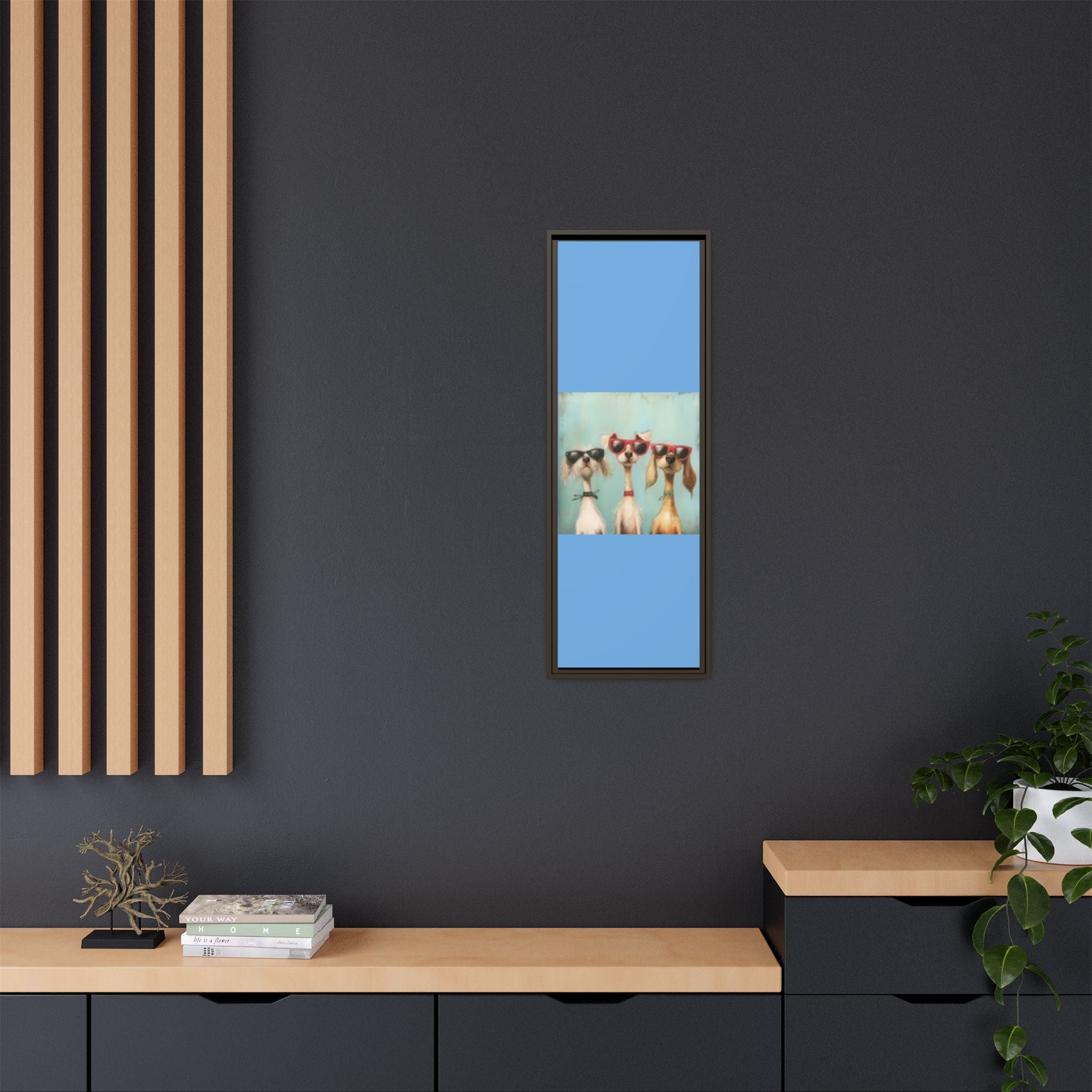 Framed Matte Canvas — Three Cool Dogs in Sunglasses Wall Art