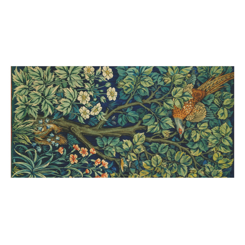 Vintage Botanical Beach & Bath Cotton Towel — Pheasant & Floral Garden Print